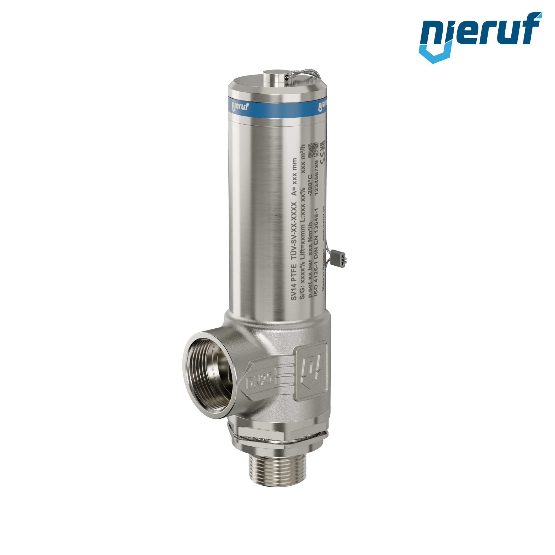 valvola di sicurezza criogenica DN15 1/2" M x 3/4" F SV14, acciaio inox PTFE