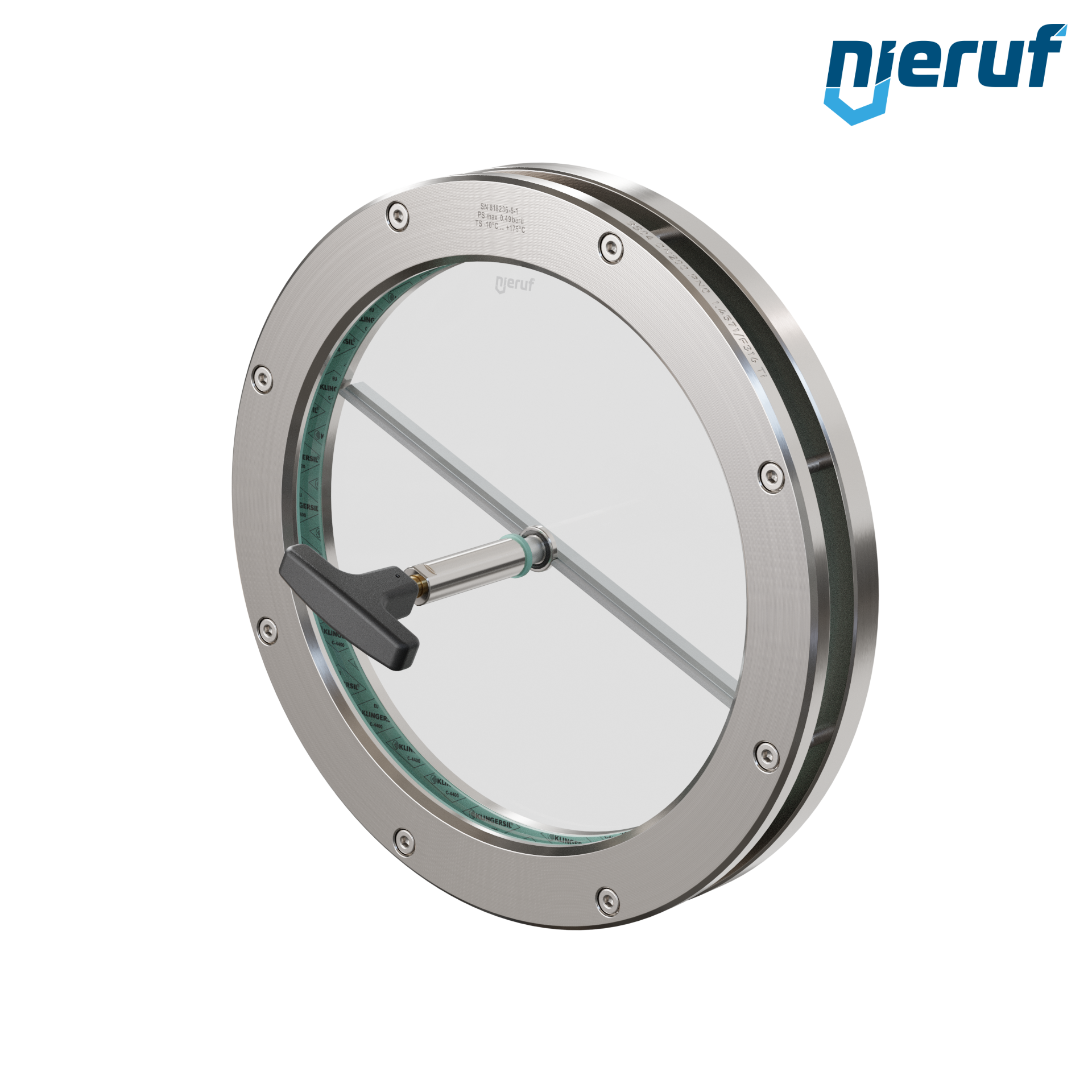 oblò di osservazione per serbatoi con tergicristallo in PTFE DN200 BS04 acciaio inossidabile 1.4571 vetro borosilicato 0,0 bar