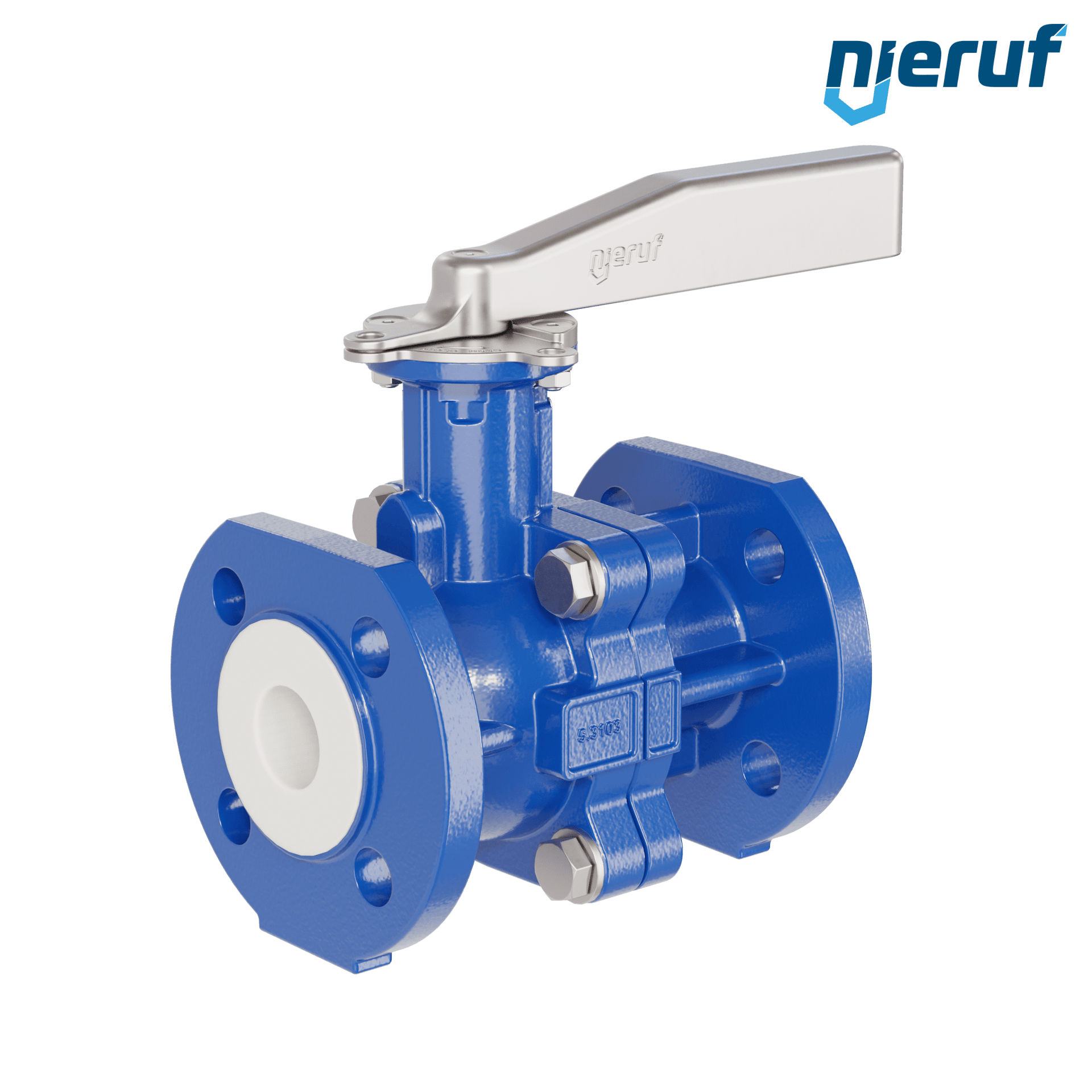 PFA-σφαιρική βαλβίδα φλάντζας FK13 DN32 - 1 1/4" ίντσες PN10/16 από σφαιροειδή χυτοσίδηρο με χειρολαβή