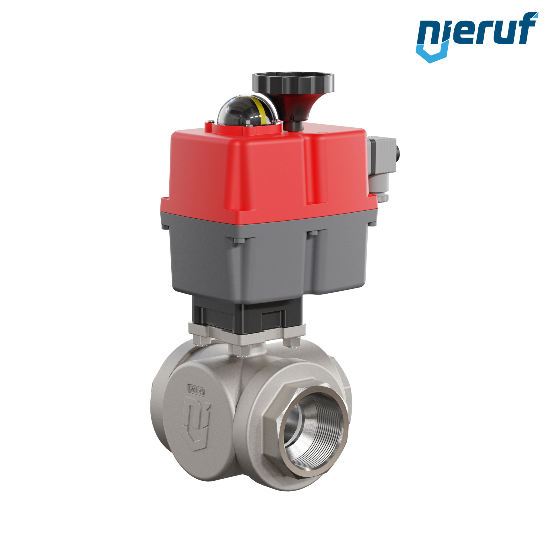 valvola a sfera a 3 vie con attuatore elettrico 24-240V DN50 - 2" pollici acciaio inossidabile a passaggio ridotto con incavo a forma di T
