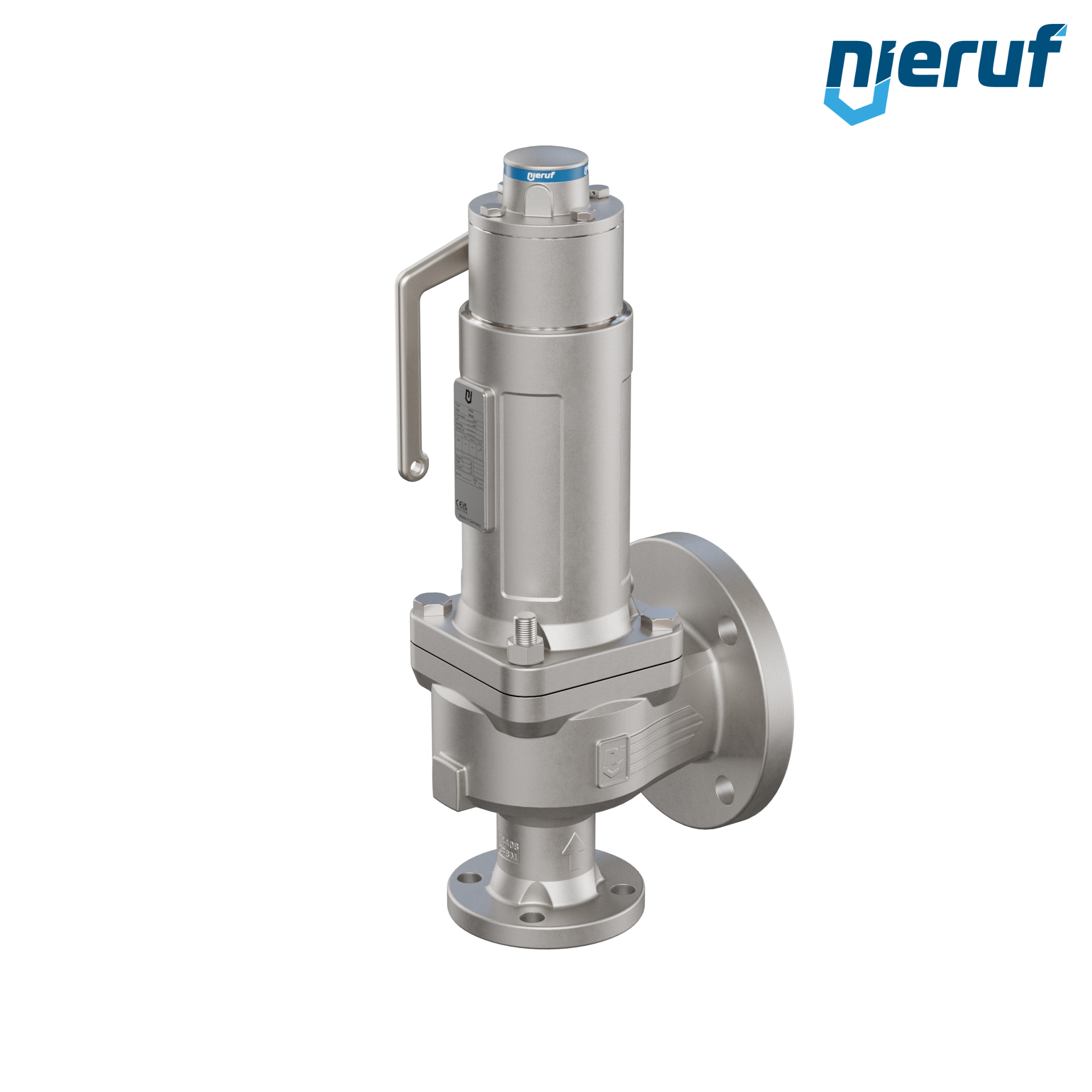 valvola di sicurezza flangiata ASME fluidi liquidi a tenuta di gas ANSI 150 DN40 1 1/2" x 3" SF04, acciaio inossidabile, FFKM, dispositivo di sollevamento con leva