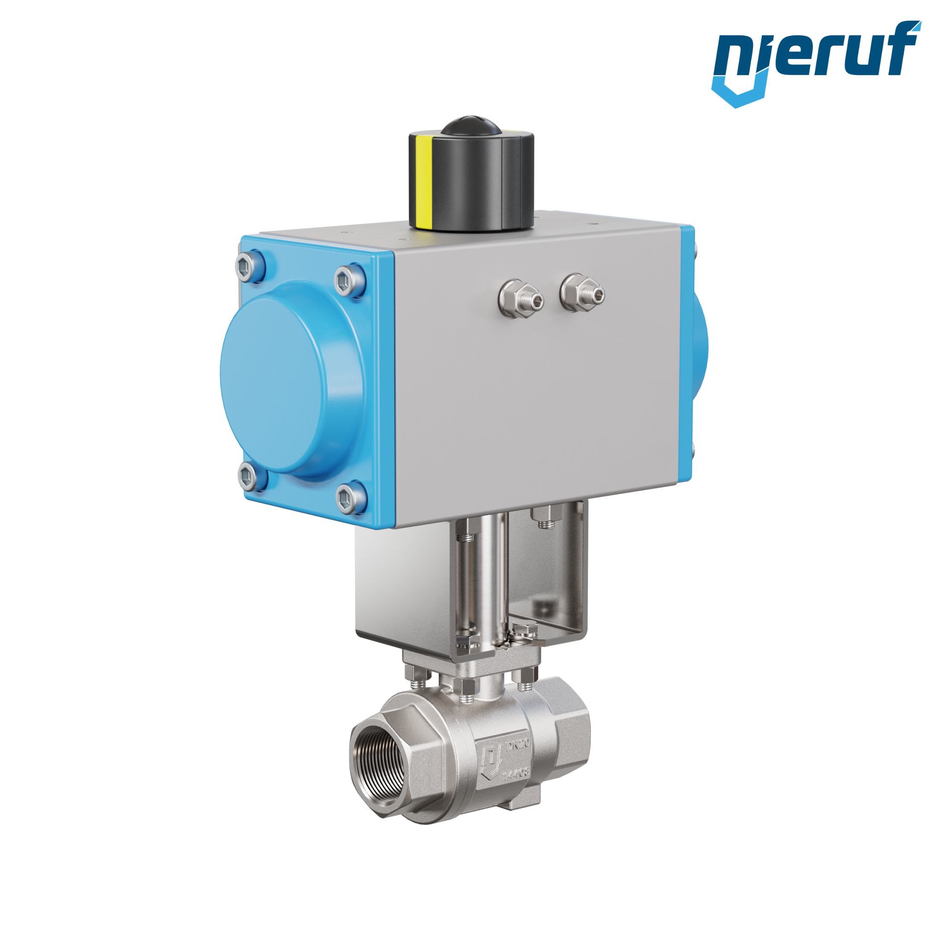 valvola a sfera con attuatore pneumatico DN20 - 3/4" pollici acciaio inossidabile azionamento rotativo a effetto semplice apertura a molla PK02 DVGW W