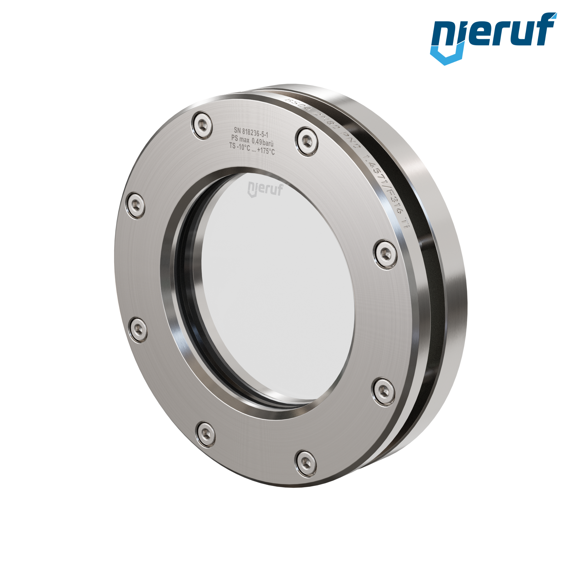 oblò di osservazione per serbatoi DN80 BS04 acciaio inossidabile 1.4571 EPDM vetro borosilicato 0,0 bar