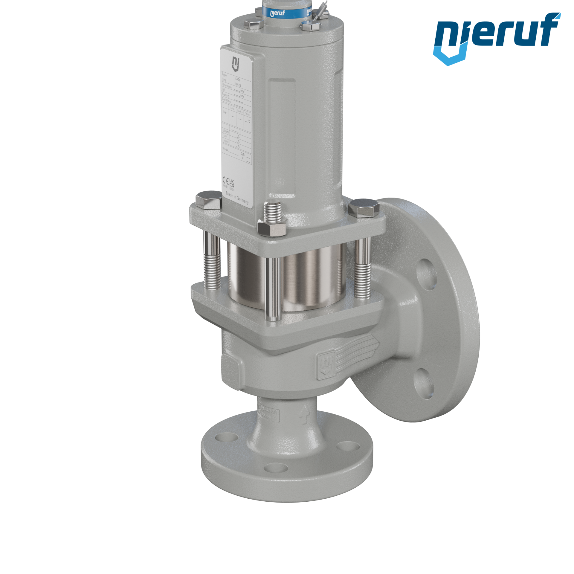 valvola di sicurezza flangiata DN20/DN32 SF06, cappello della molla a tenuta di gas (antigas) & manicotto di tenuta in acciaio inossidabile PTFE, senza dispositivo di sollevamento