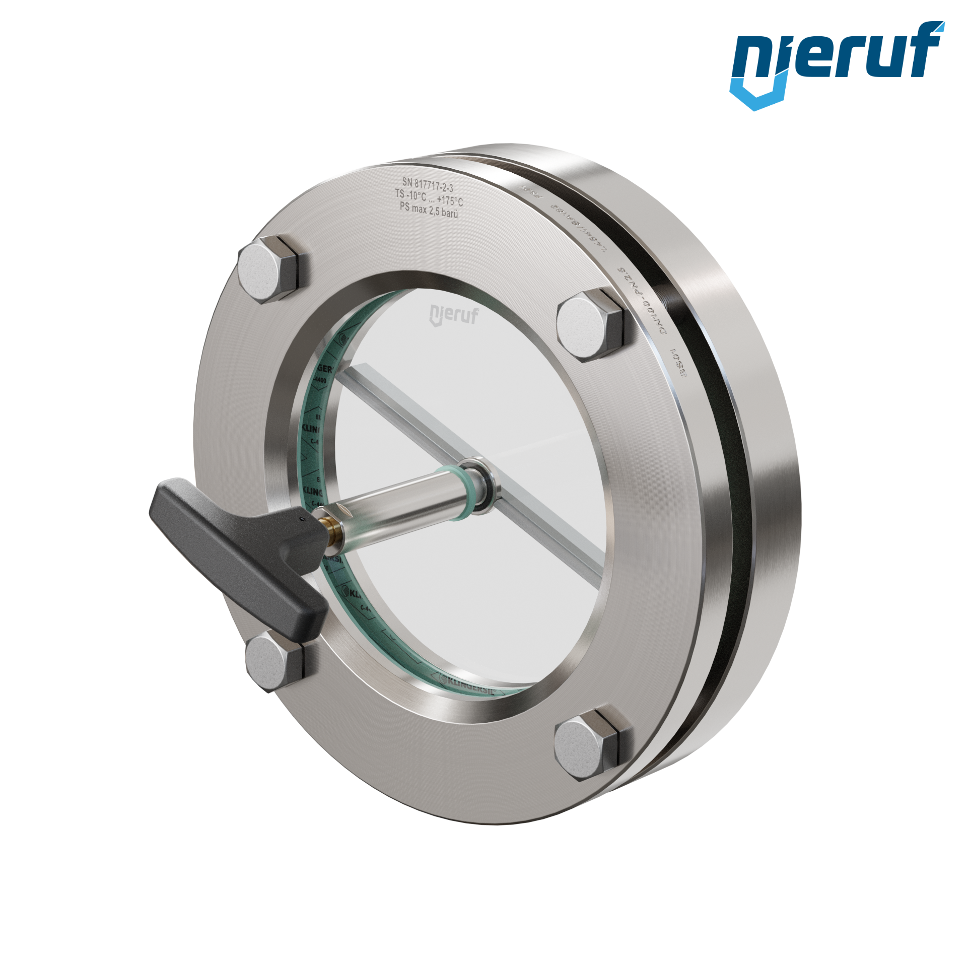 oblò di osservazione per serbatoi con tergicristallo in PTFE DN100 BS01 acciaio inossidabile 1.4571 vetro borosilicato 2,5bar