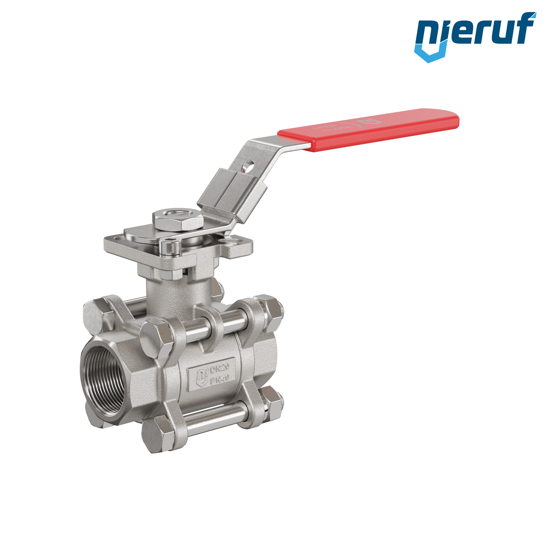 Valvola a sfera in acciaio inossidabile a 3 pezzi GK20 con una flangia per automazione conforme alla norma DIN ISO 5211 DN20 - 3/4" pollici filettatura interna NPT