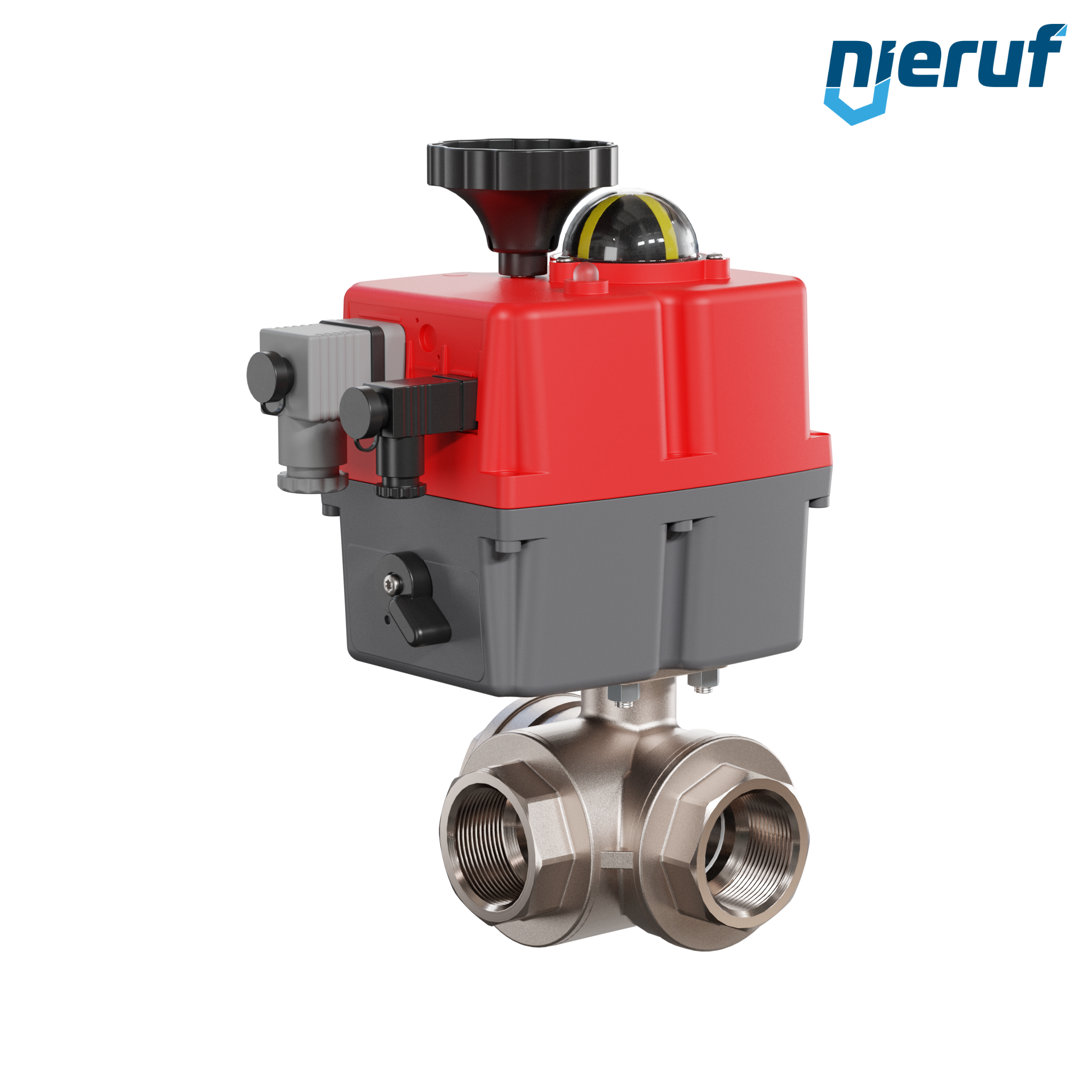valvola a sfera a 3 vie con attuatore elettrico 24-240V DN32 - 1 1/4" pollici ottone a passaggio totale con incavo a forma di L