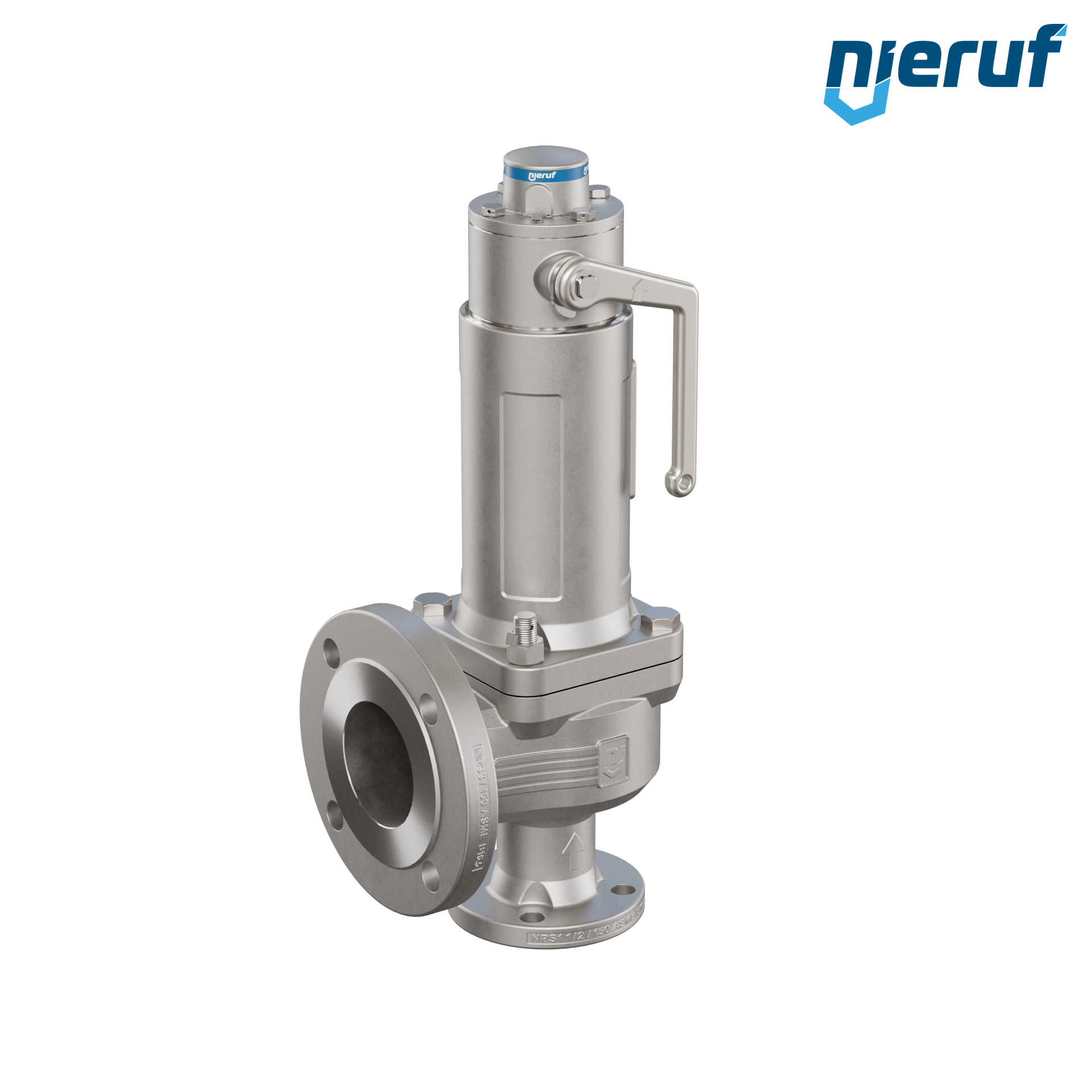 valvola di sicurezza flangiata ASME fluidi liquidi a tenuta di gas ANSI 150 DN40 1 1/2" x 3" SF04, acciaio inossidabile, FFKM, dispositivo di sollevamento con leva