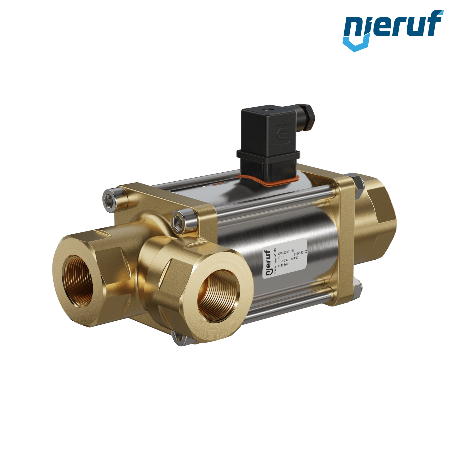 valvola coassiale a 3/2 vie 1" pollici filettatura interna - DN25 ottone 230V AC NO - per applicazione con acqua