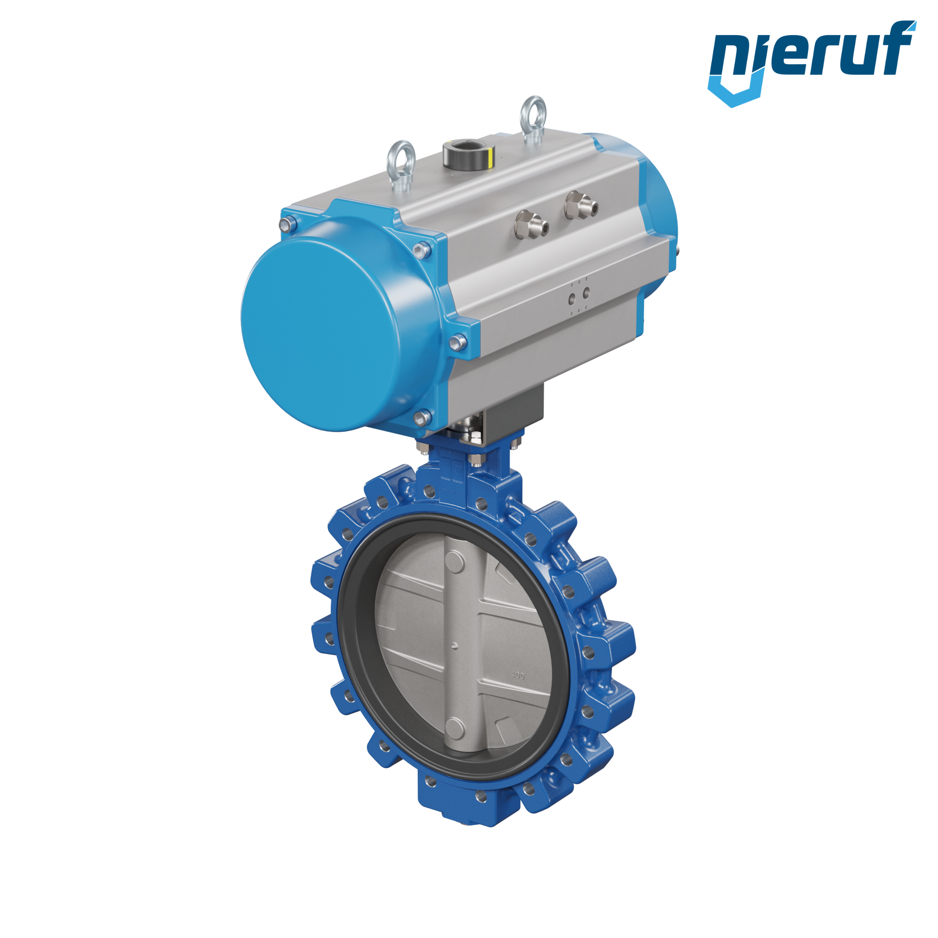 Butterfly valve DN 400 AK02 FPM pneumatic actuator single acting normally closed