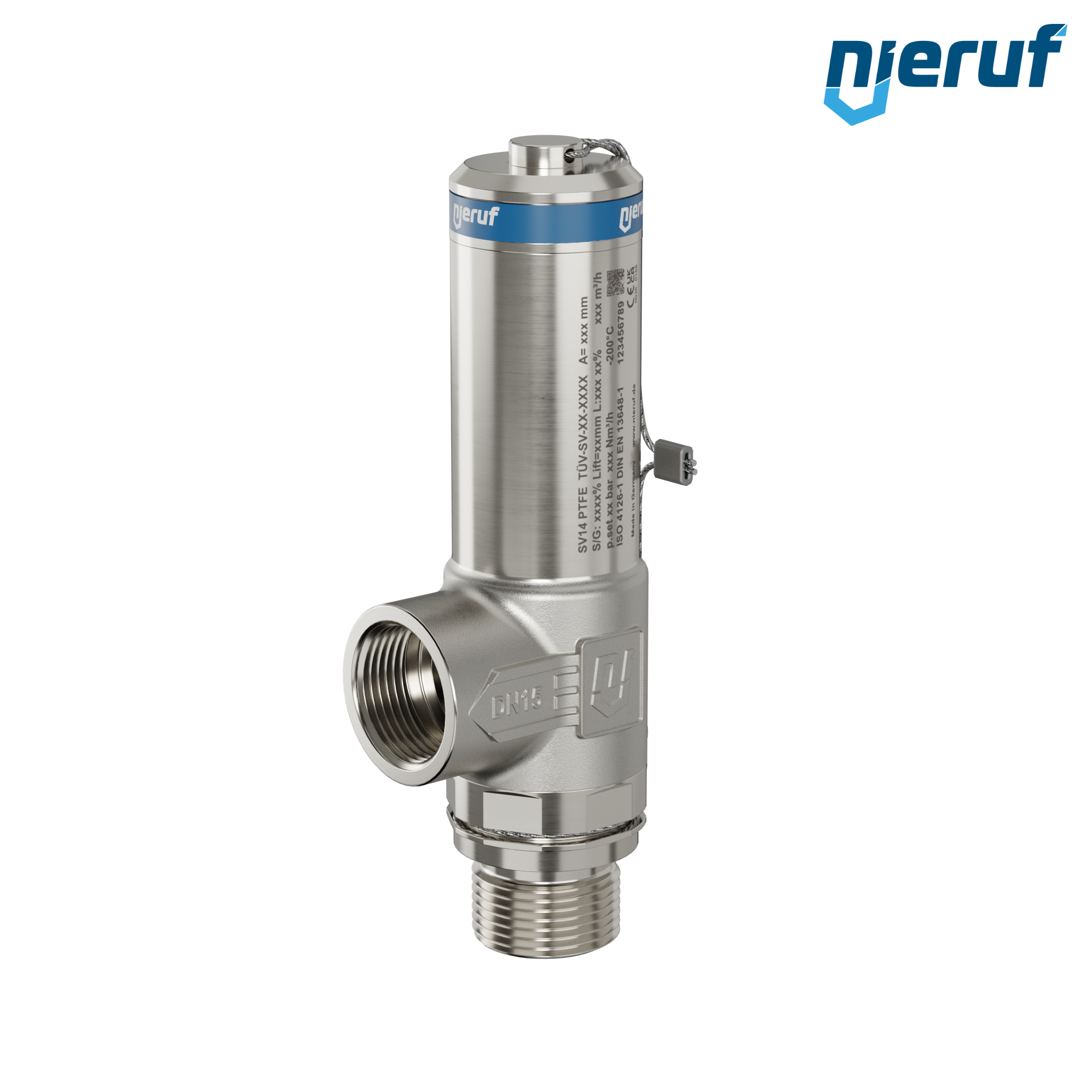 valvola di sicurezza criogenica DN10 1/2" M x 1/2" F SV14, acciaio inox PTFE