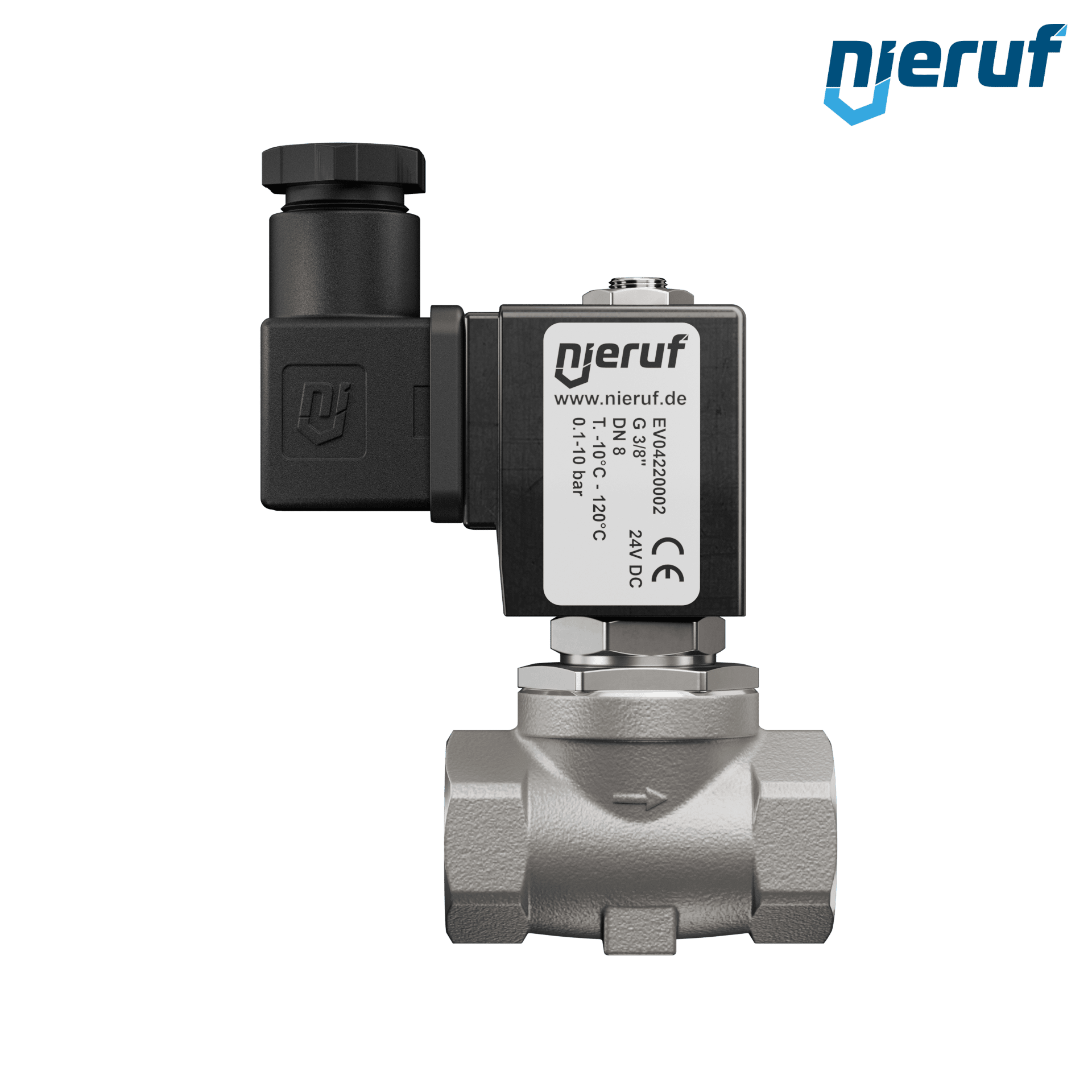 elettrovalvola a membrana G 3/8" pollici acciaio inossidabile EV04 FKM 24V DC