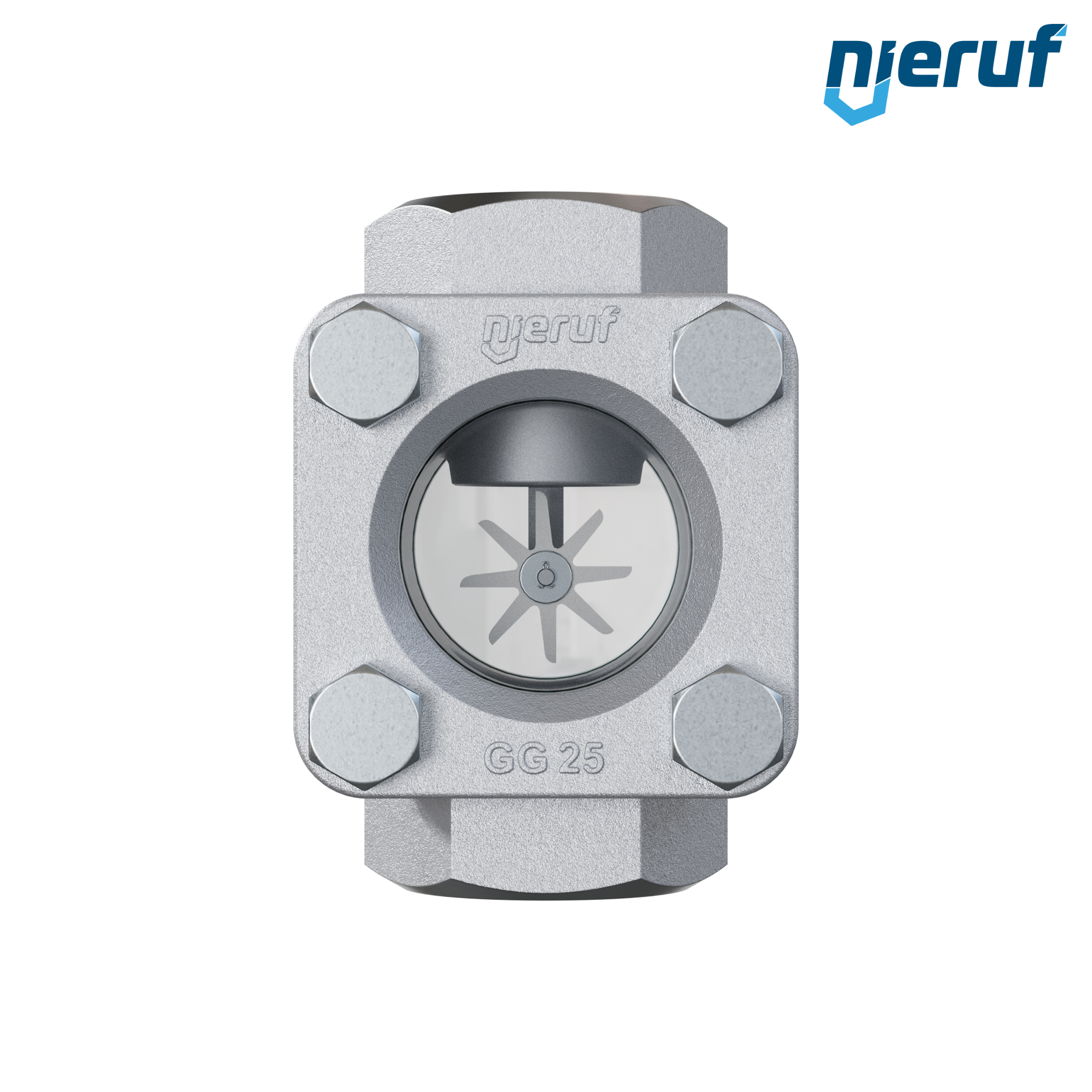 oblò di osservazione filettato / specola visiva a ghiera G 1 1/2" pollici ghisa grigia GG25 vetro borosilicato versione con rotore in PTFE