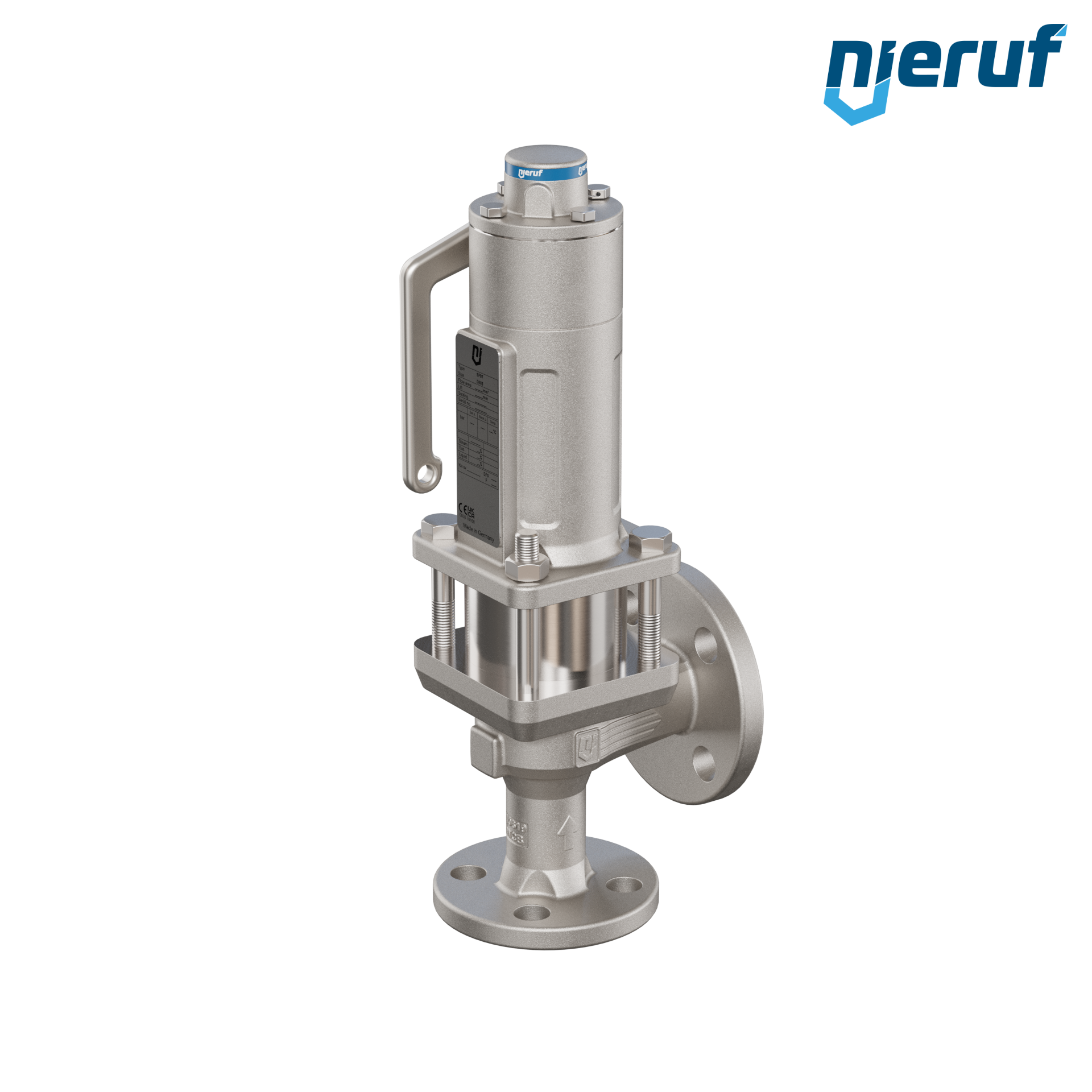 valvola di sicurezza flangiata ASME fluidi liquidi a tenuta di gas con manicotto di tenuta ANSI 150 DN15 3/4" x 1" SF07 acciaio, FFKM, dispositivo di sollevamento con leva