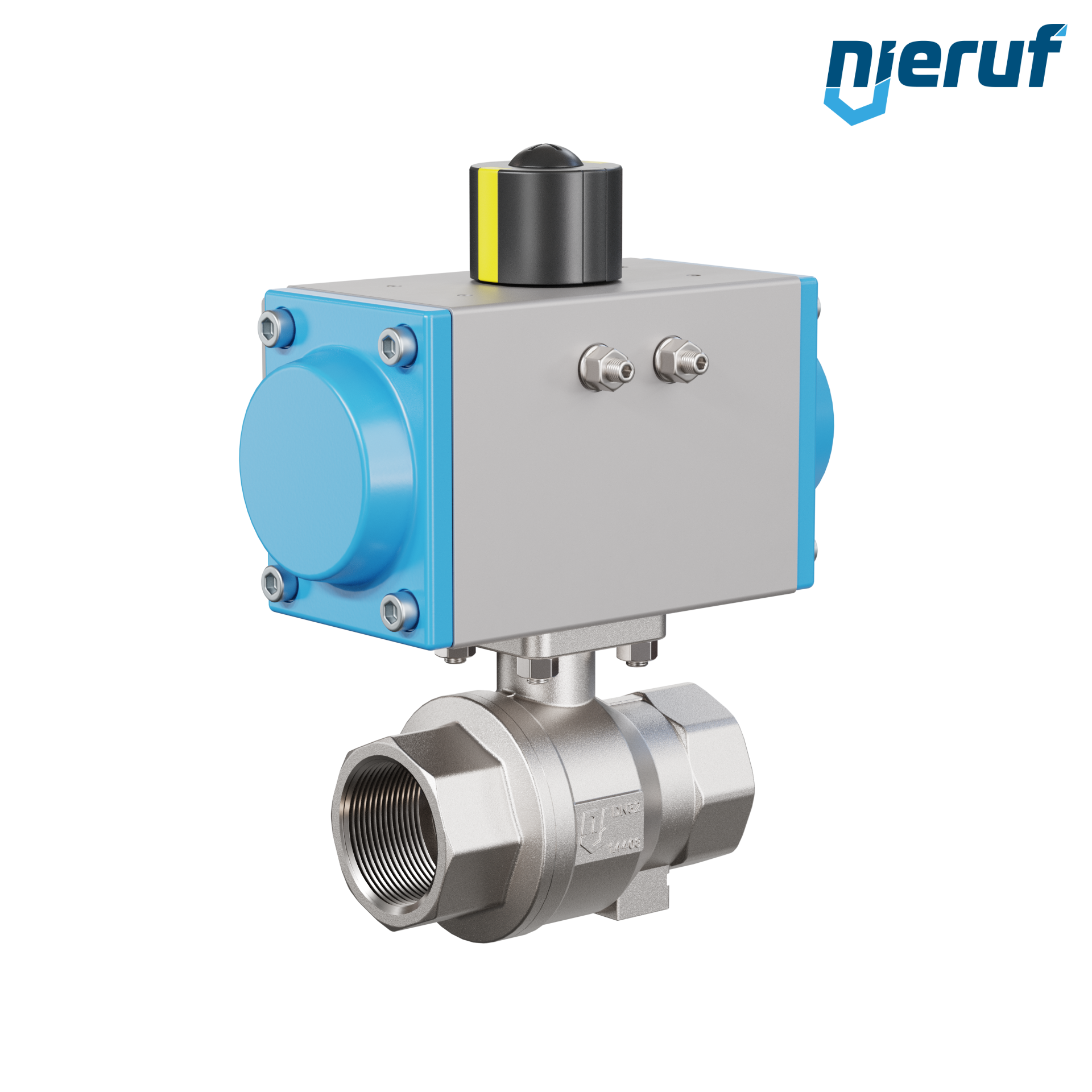 valvola a sfera pneumatica DN32 - 1 1/4" pollici azionamento rotativo a effetto semplice apertura a molla PK02