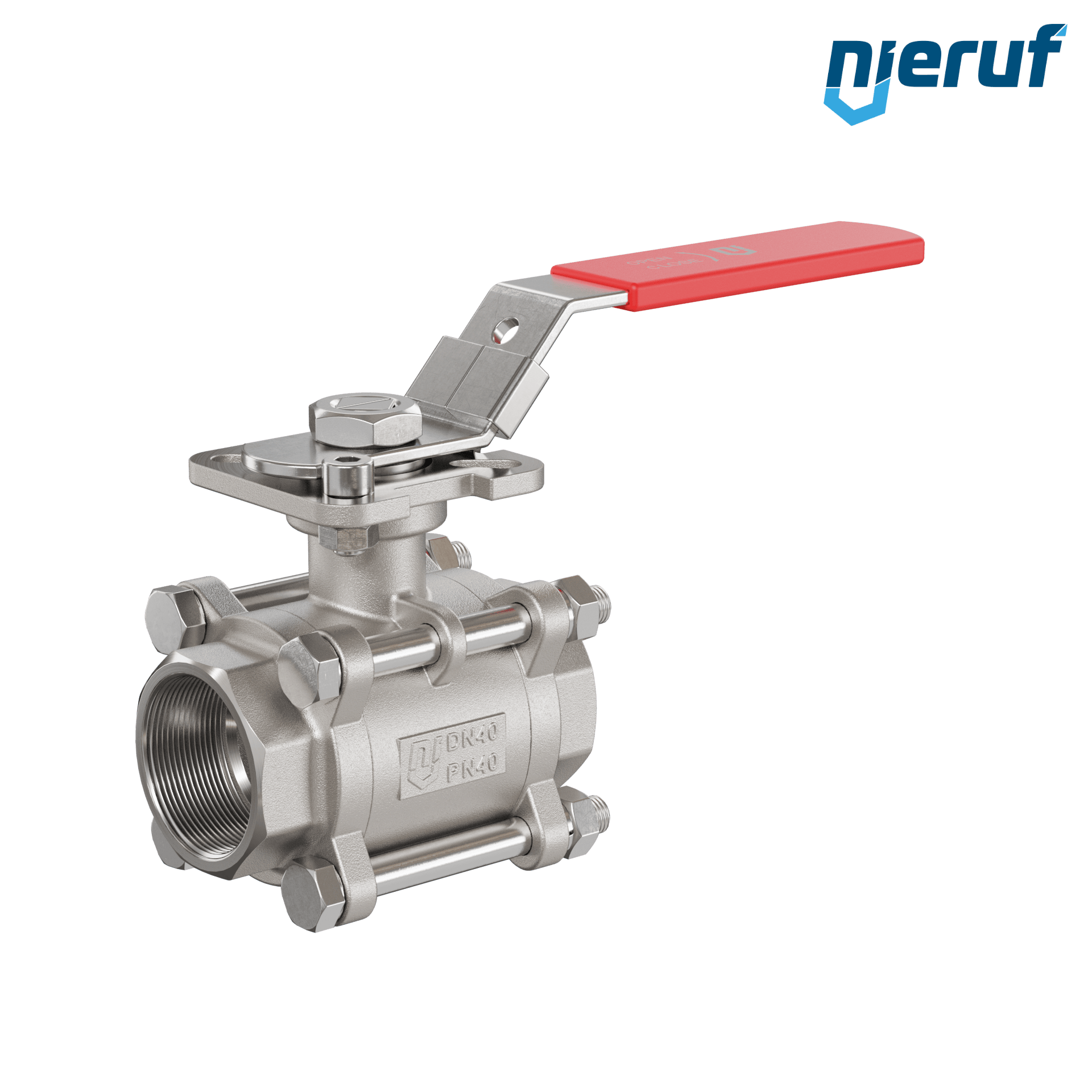 Valvola a sfera in acciaio inossidabile a 3 pezzi GK20 con una flangia per automazione conforme alla norma DIN ISO 5211 DN40 - 1 1/2" pollici filettatura interna NPT
