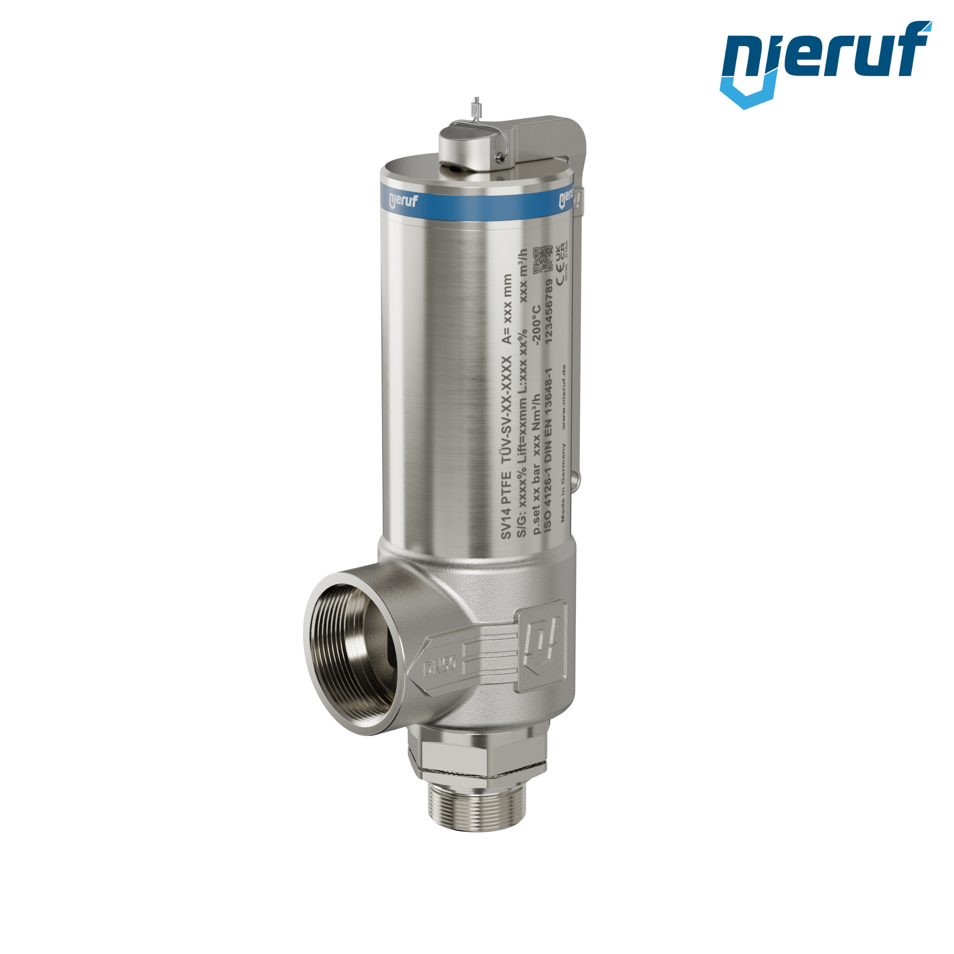 valvola di sicurezza criogenica DN32 1 1/4" M x 2" F SV14, acciaio inox PTFE, con leva