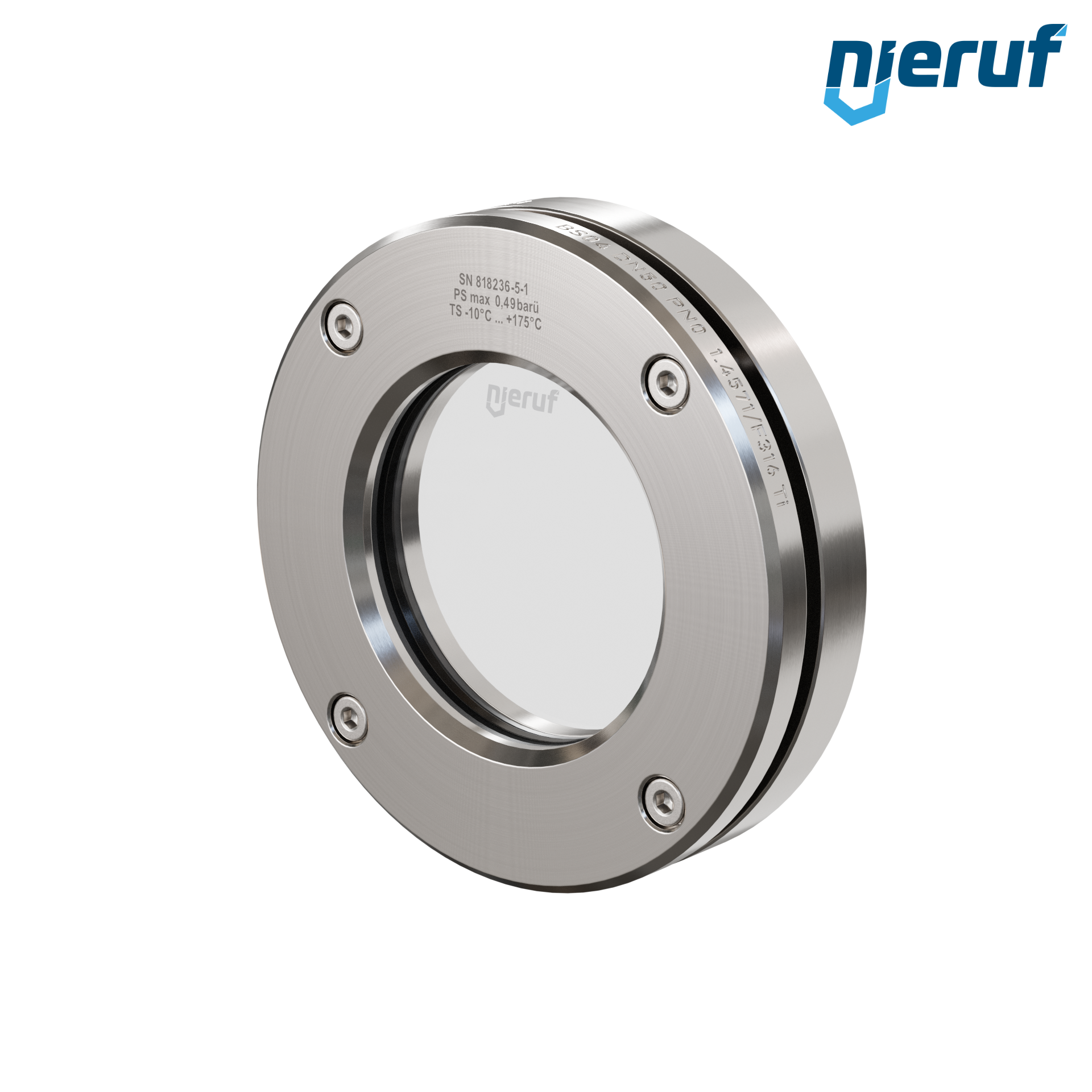 oblò di osservazione per serbatoi DN50 BS04 acciaio inossidabile 1.4571 EPDM vetro borosilicato 0,0 bar