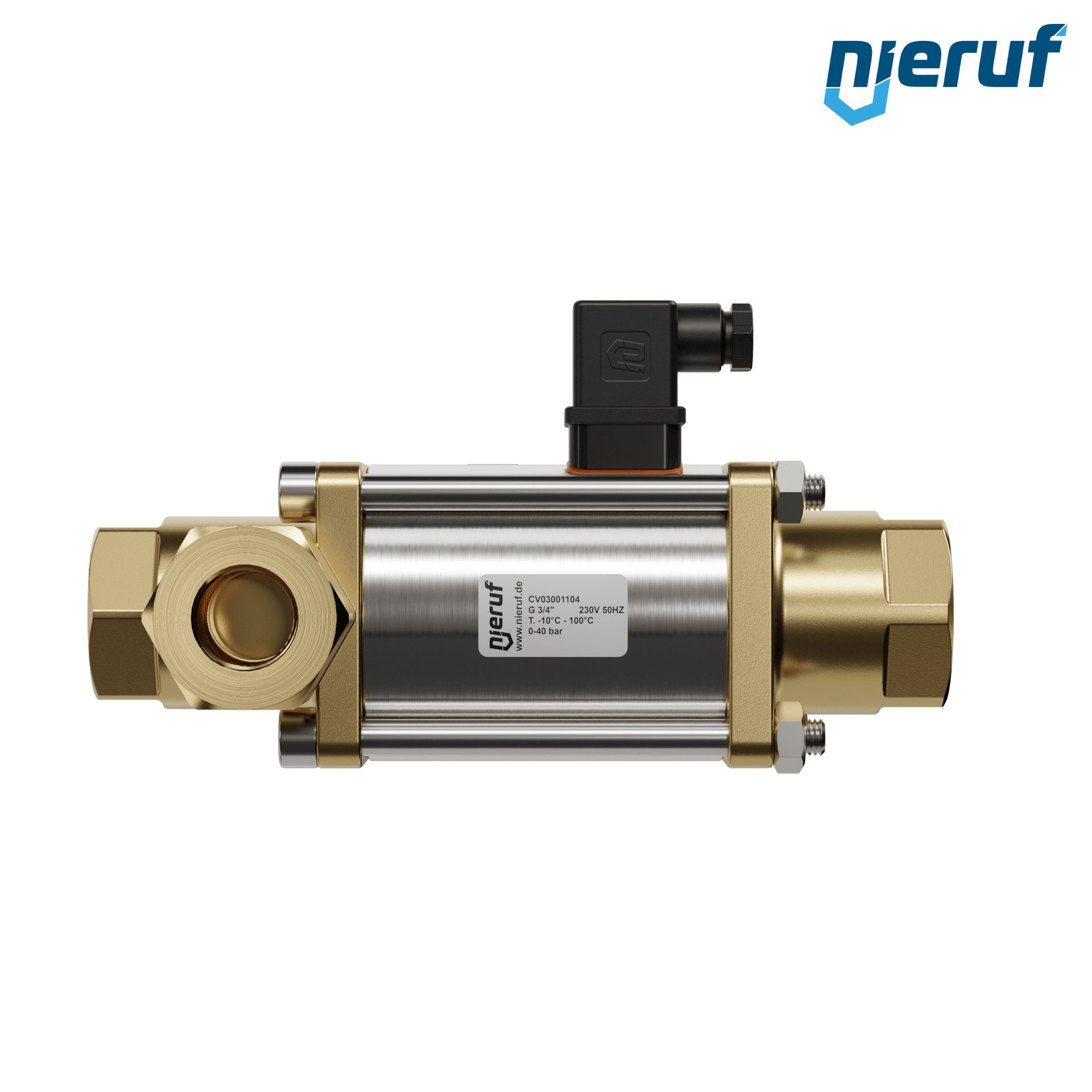 valvola coassiale a 3/2 vie 3/4" pollici filettatura interna - DN20 ottone 230V AC NO - per applicazione con acqua