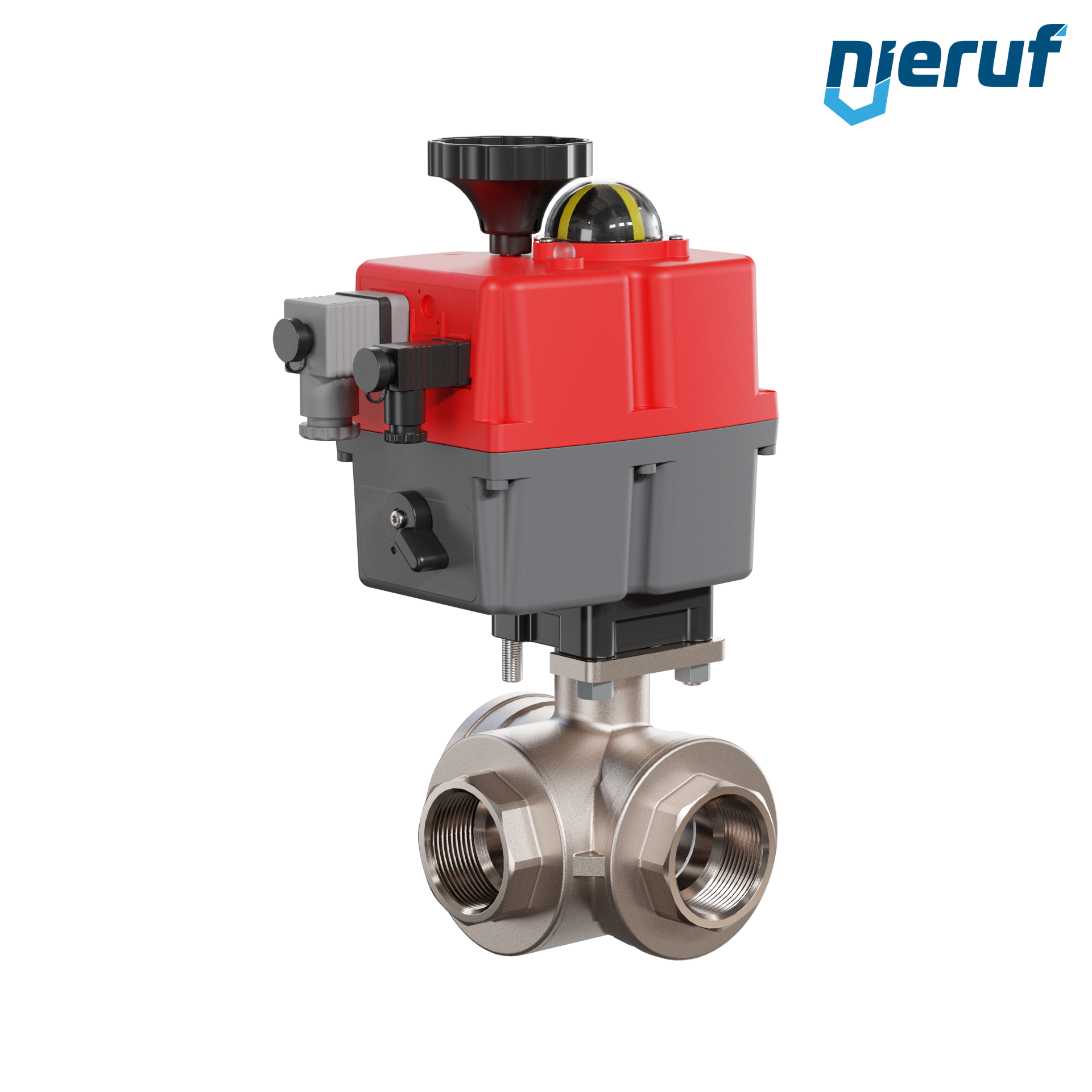 valvola a sfera a 3 vie con attuatore elettrico 24-240V DN40 - 1 1/2" pollici ottone a passaggio totale con incavo a forma di T