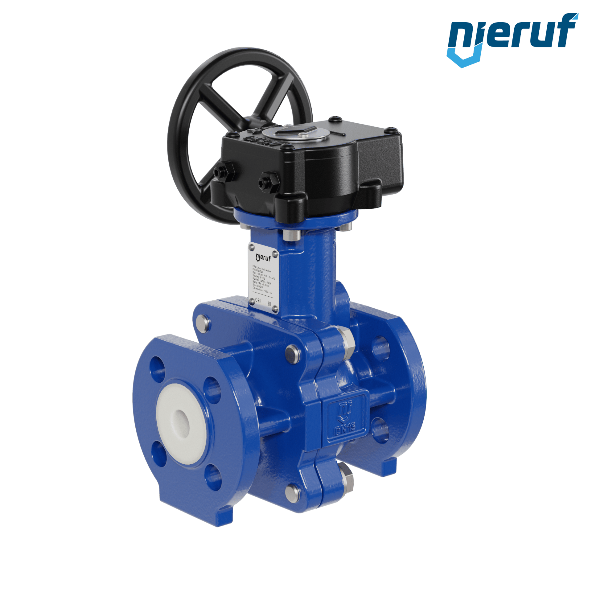 valvola a sfera flangiata PFA FK13 DN15 - 1/2" pollici PN10/16 in ghisa sferoidale 5.3103 con volantino manuale