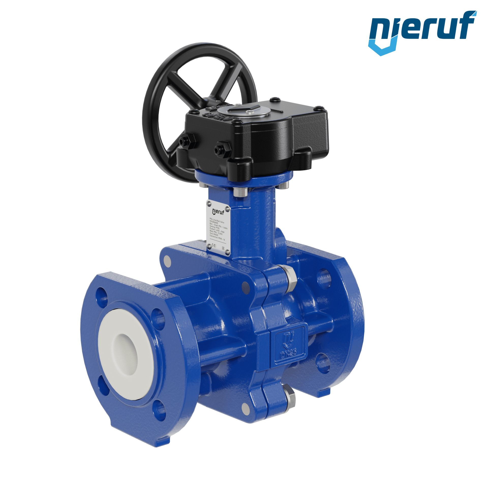 valvola a sfera flangiata PFA FK13 DN25 - 1" pollici PN10/16 in ghisa sferoidale 5.3103 con volantino manuale