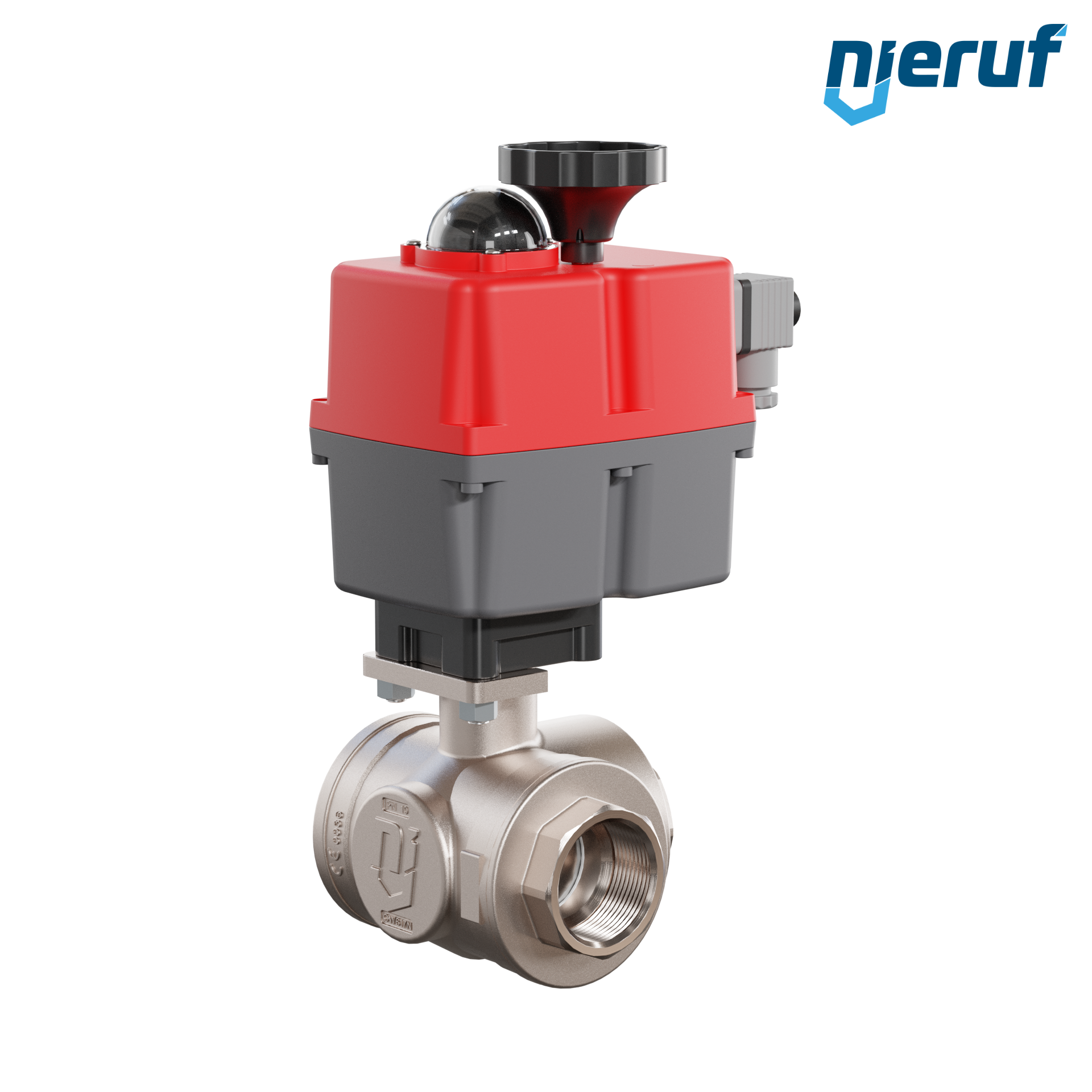 valvola a sfera a 3 vie con attuatore elettrico 24-240V DN40 - 1 1/2" pollici ottone a passaggio totale con incavo a forma di L