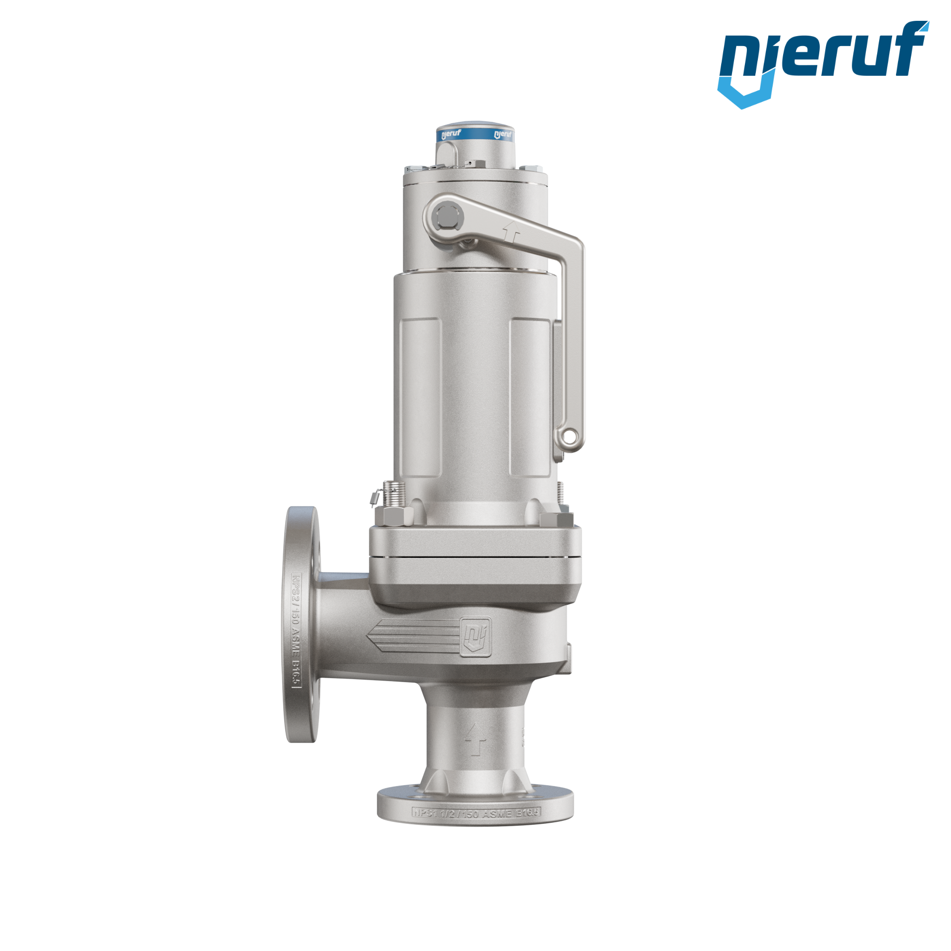 valvola di sicurezza flangiata ASME fluidi liquidi a tenuta di gas ANSI 150 DN32 1 1/2" x 2" SF04, acciaio inossidabile, FFKM, dispositivo di sollevamento con leva