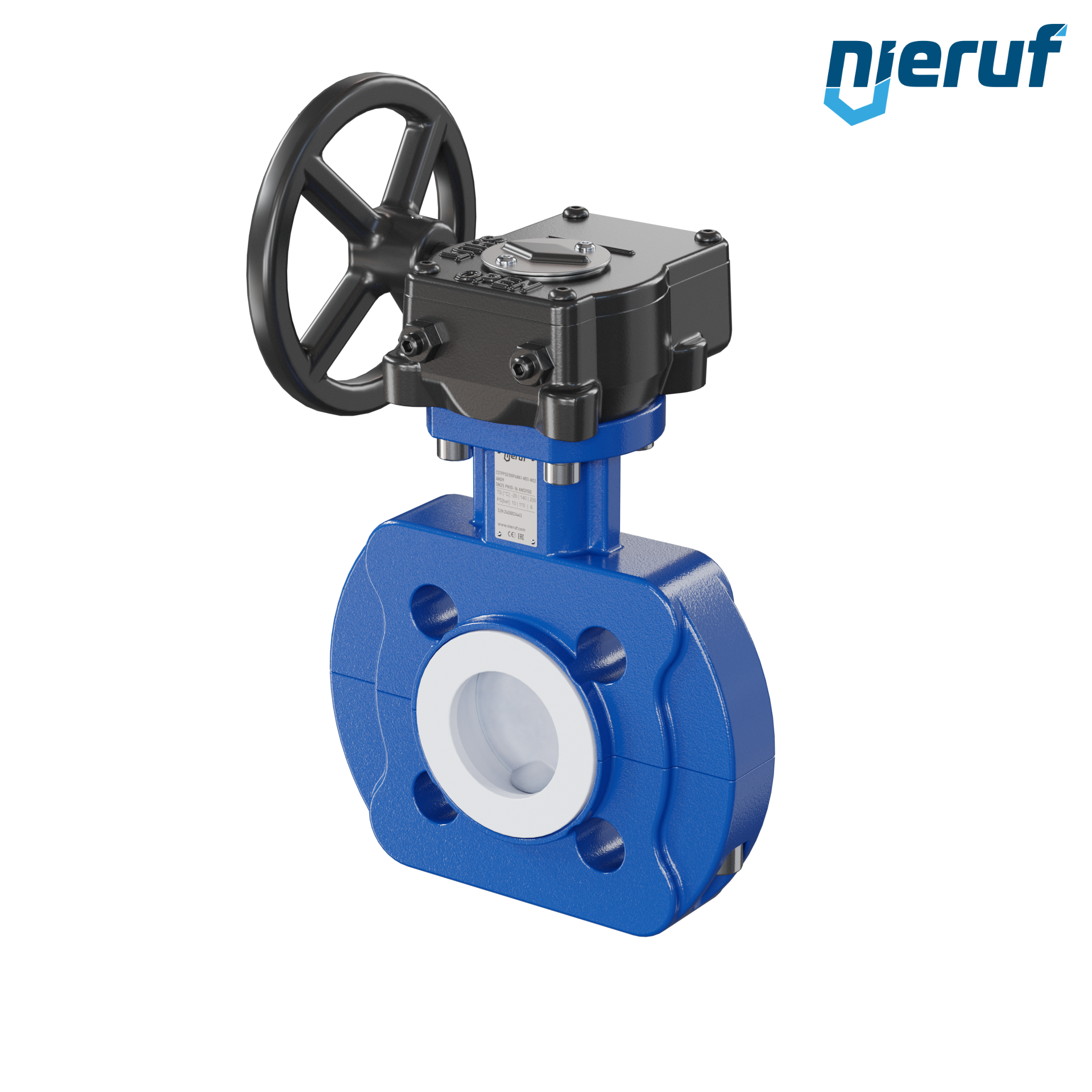 valvola a farfalla PFA PTFE AK09 DN25 ANSI150 volantino manuale inserto in FKM