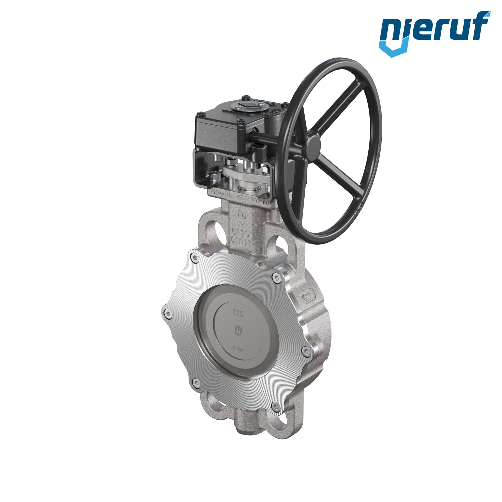 valvola a farfalla triplo eccentrico acciaio inox AK13 DN 125 PN10-40 ANSI150-300 volantino