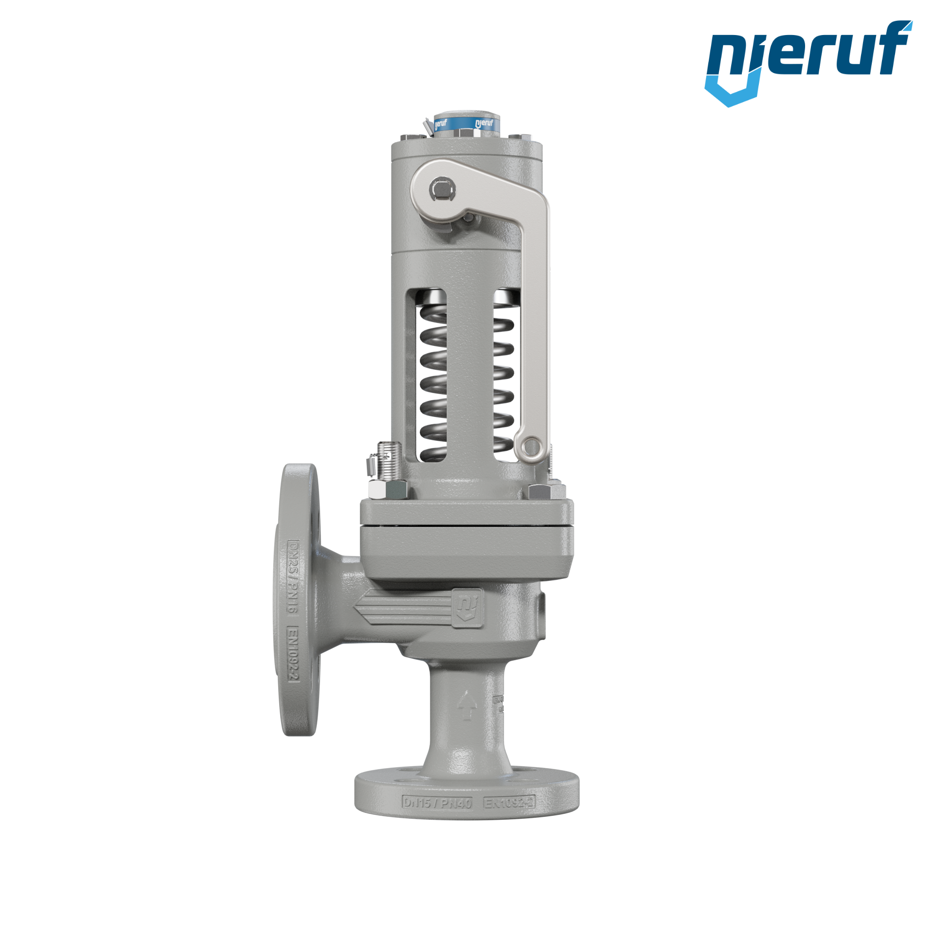 valvola di sicurezza flangiata DN15/DN25 SF06, cappello della molla aperto PTFE, dispositivo di sollevamento con leva