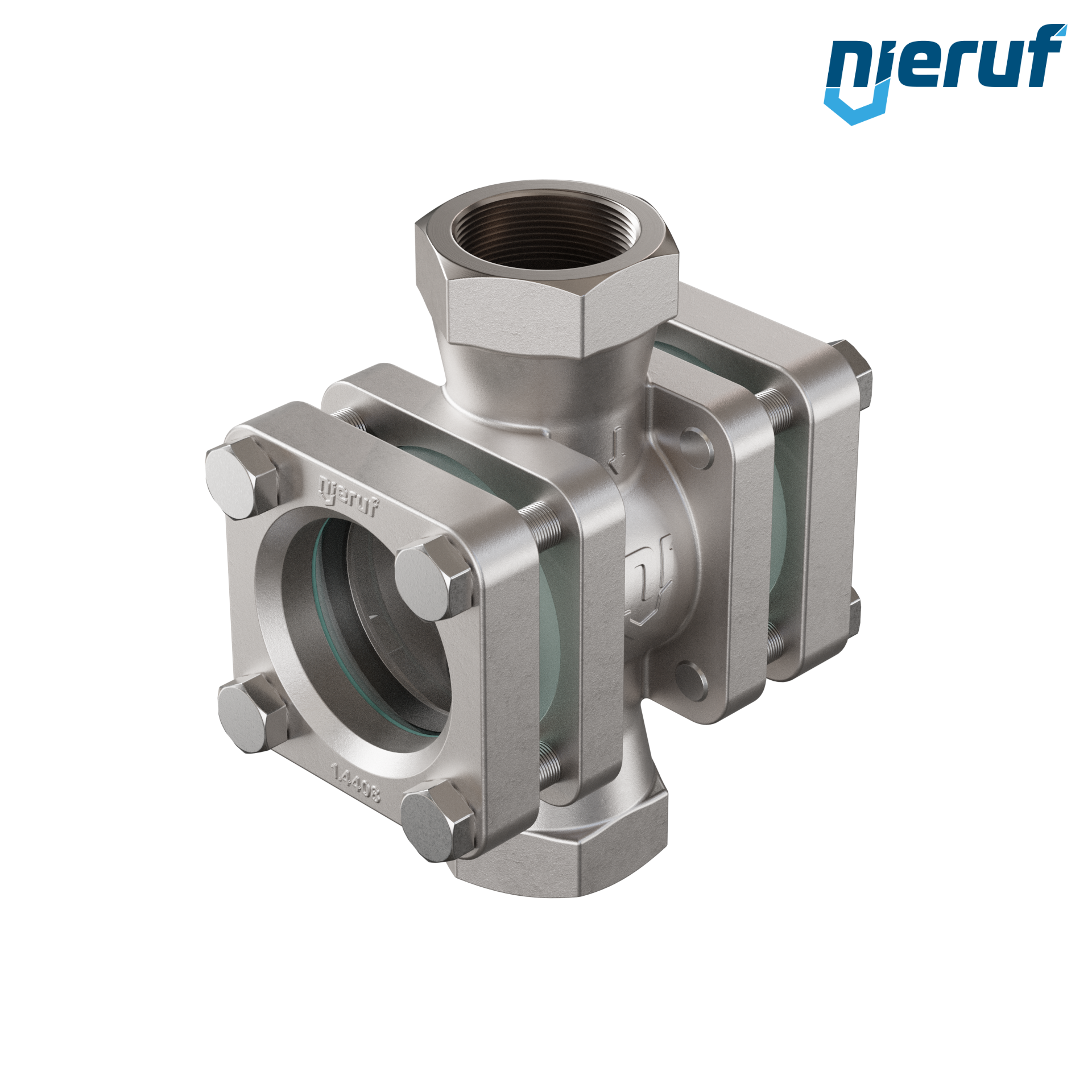 Specola visiva di osservazione G 2" pollici acciaio inossidabile AISI 316 40 bar filettatura interna BSP vetro borosilicato versione con rotore in PTFE