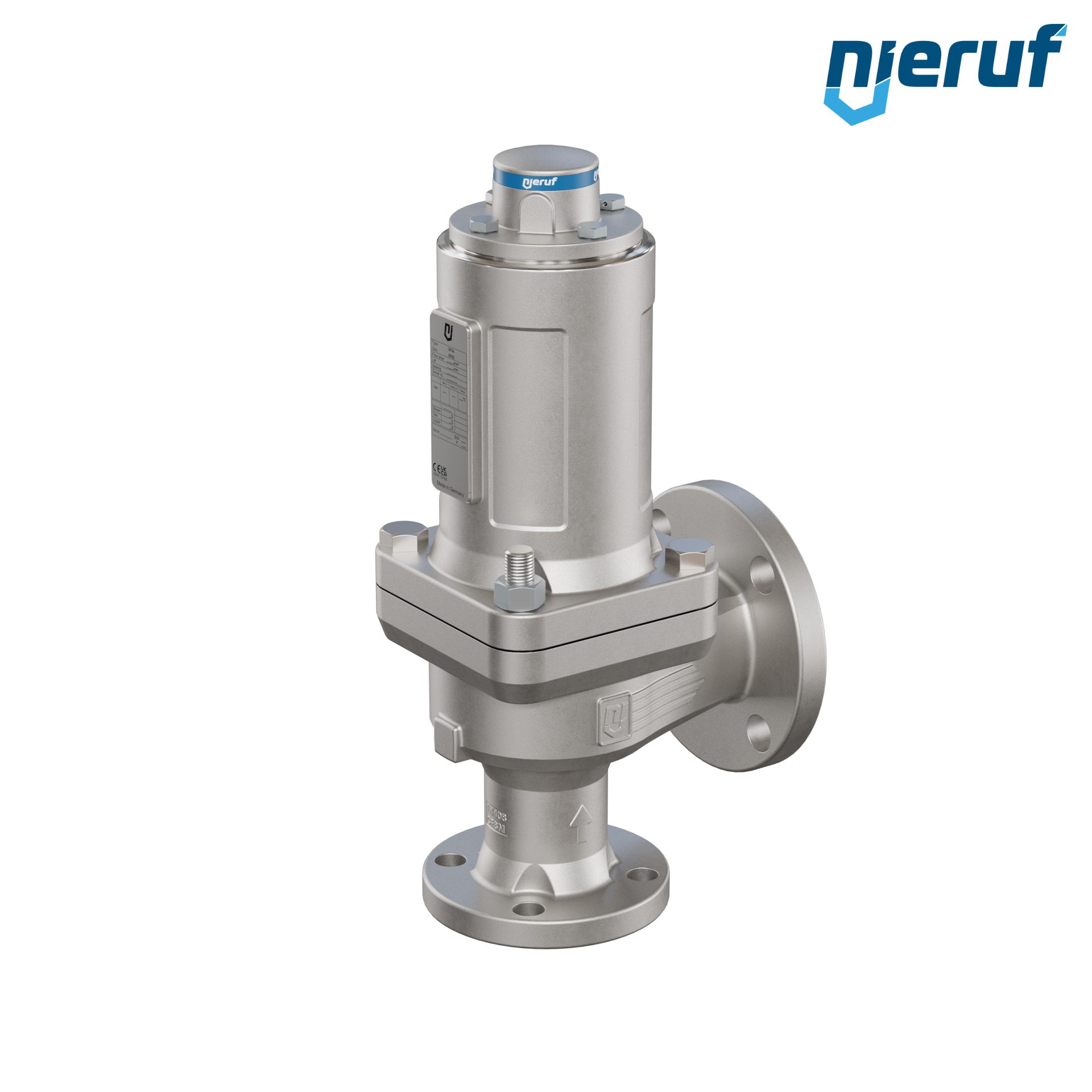 valvola di sicurezza flangiata ASME fluidi liquidi a tenuta di gas ANSI 150 DN32 1 1/2" x 2" SF04, acciaio inossidabile, FFKM, senza dispositivo di sollevamento
