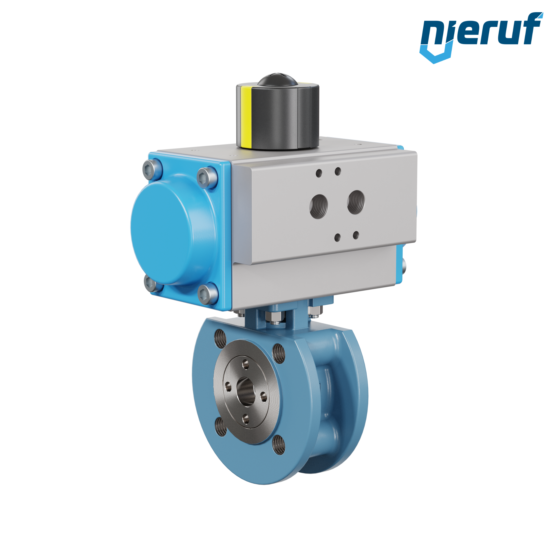valvola a sfera flangiata dal design compatto DN15 PK06 azionamento rotativo pneumatico a semplice effetto apertura a molla