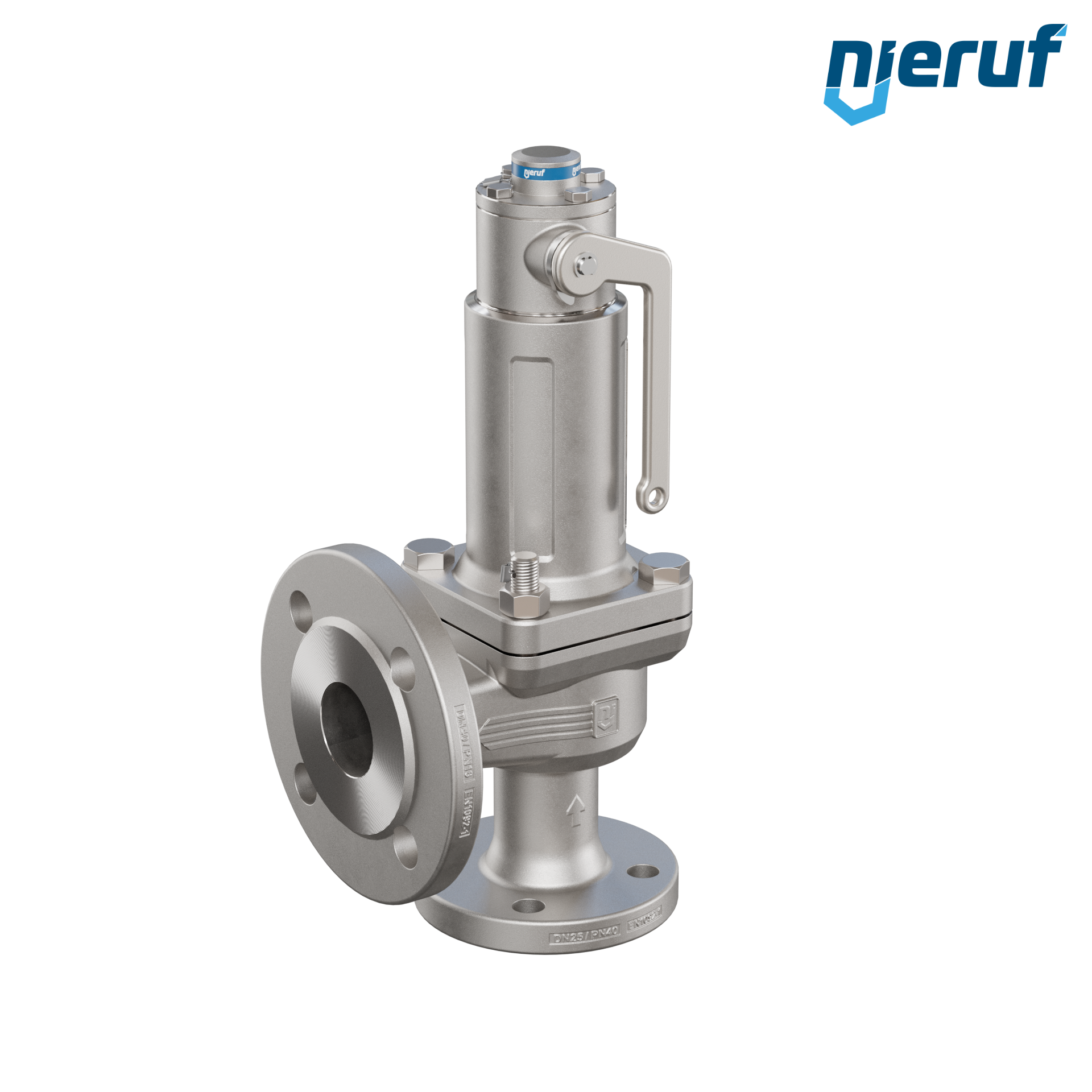 valvola di sicurezza flangiata DN25/DN40 SF04, acciaio inox 1.4408 PTFE, dispositivo di sollevamento con leva