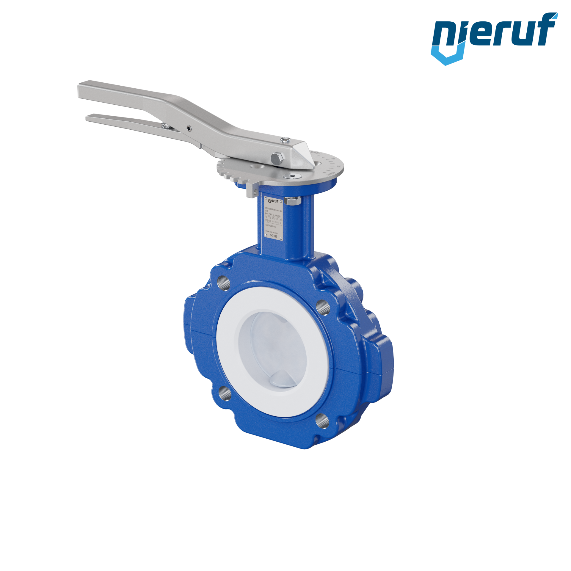 valvola a farfalla PFA PTFE AK10 DN80 ANSI150 leva inserto in FKM