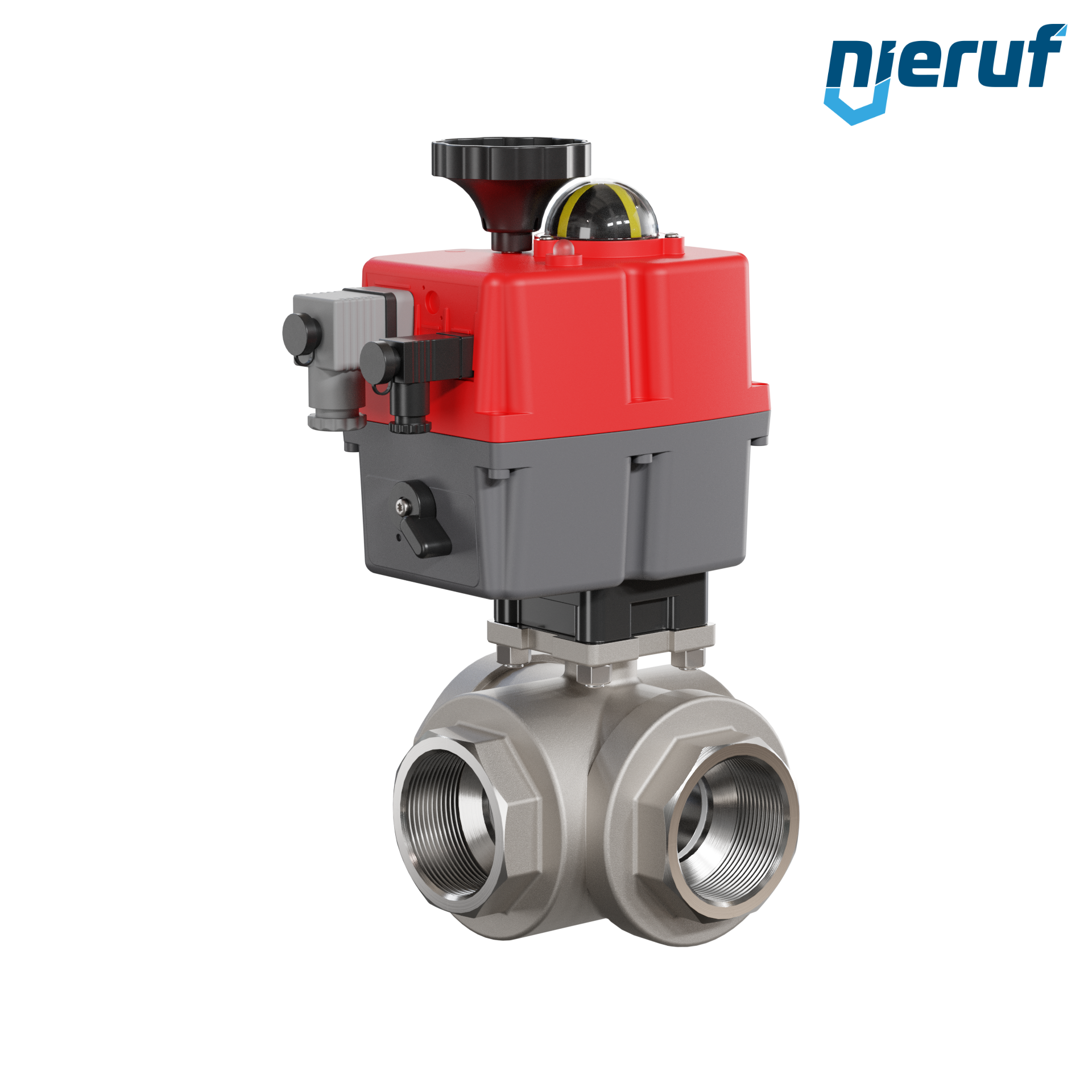 valvola a sfera a 3 vie con attuatore elettrico 24-240V DN50 - 2" pollici acciaio inossidabile a passaggio ridotto con incavo a forma di T