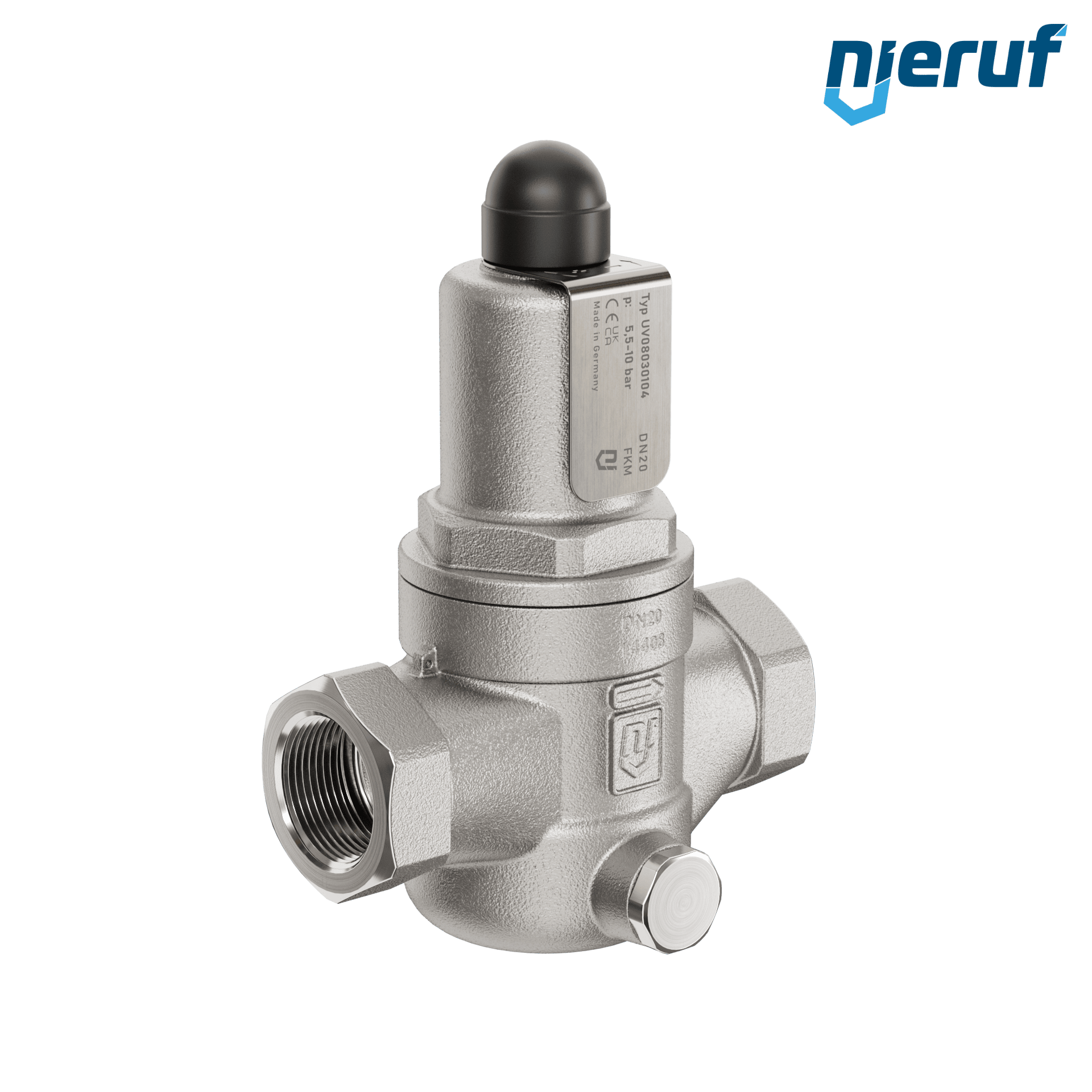 valvola di troppo pieno a pressione differenziale 3/4" pollici filettat. int UV08 acciaio inossidabile AISI 316L 5,5 - 10,0 bar