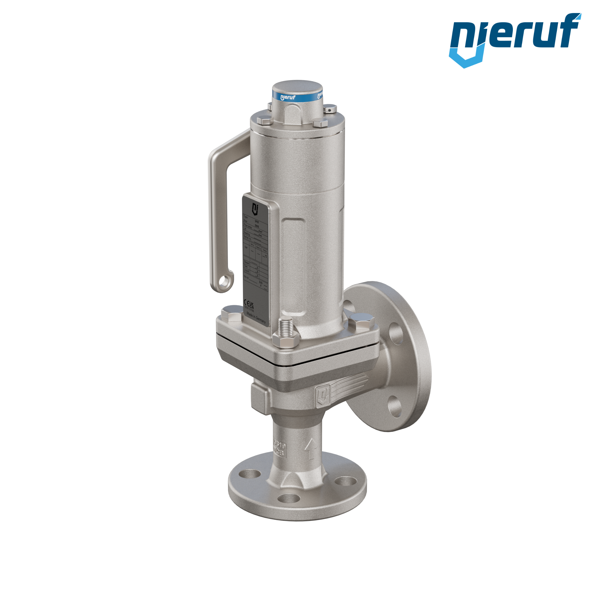 valvola di sicurezza flangiata ASME fluidi liquidi a tenuta di gas ANSI 150 DN15 3/4" x 1" SF07, acciaio, FFKM, dispositivo di sollevamento con leva