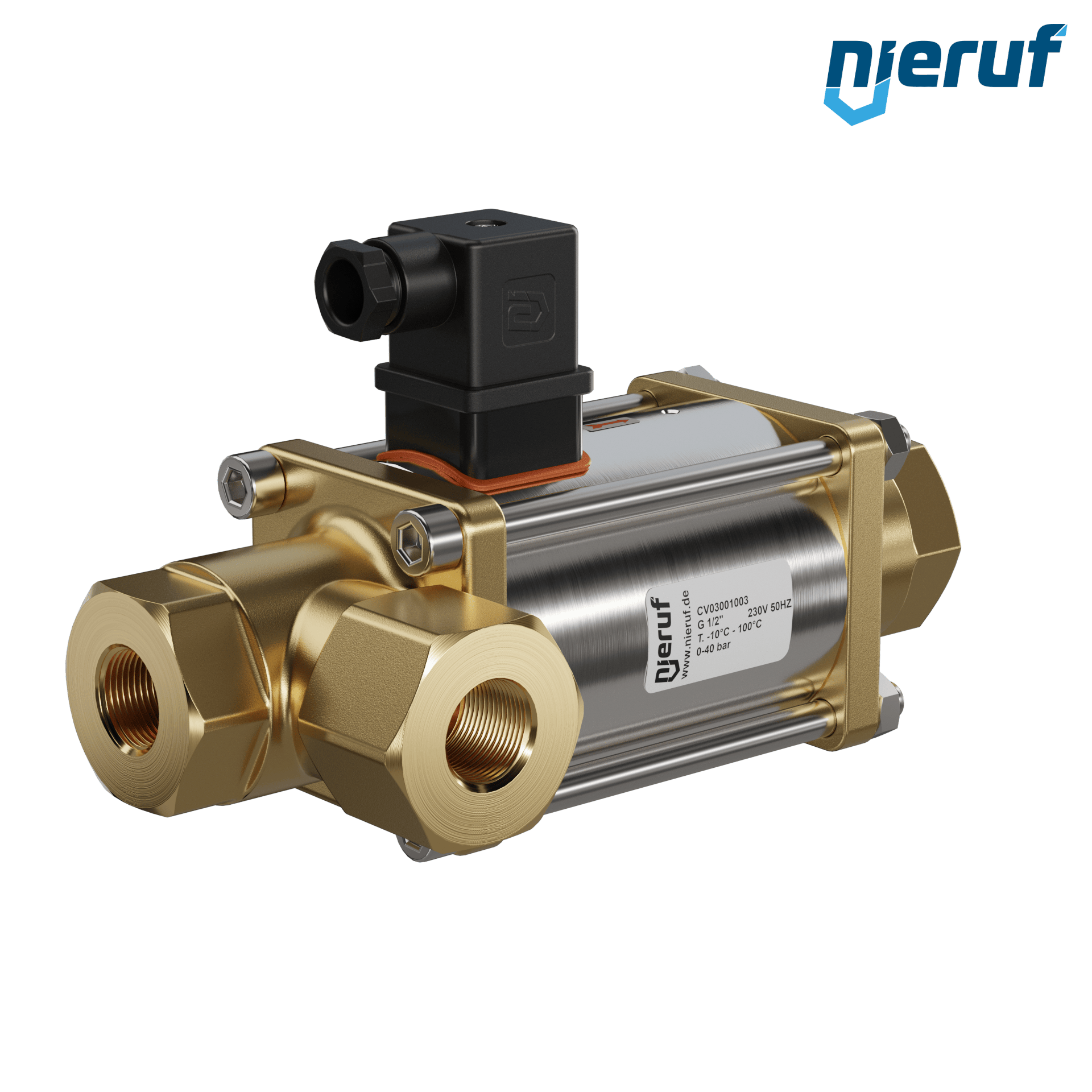 valvola coassiale a 3/2 vie 1/2" pollici filettatura interna - DN15 ottone 230V AC NC - per applicazione con acqua
