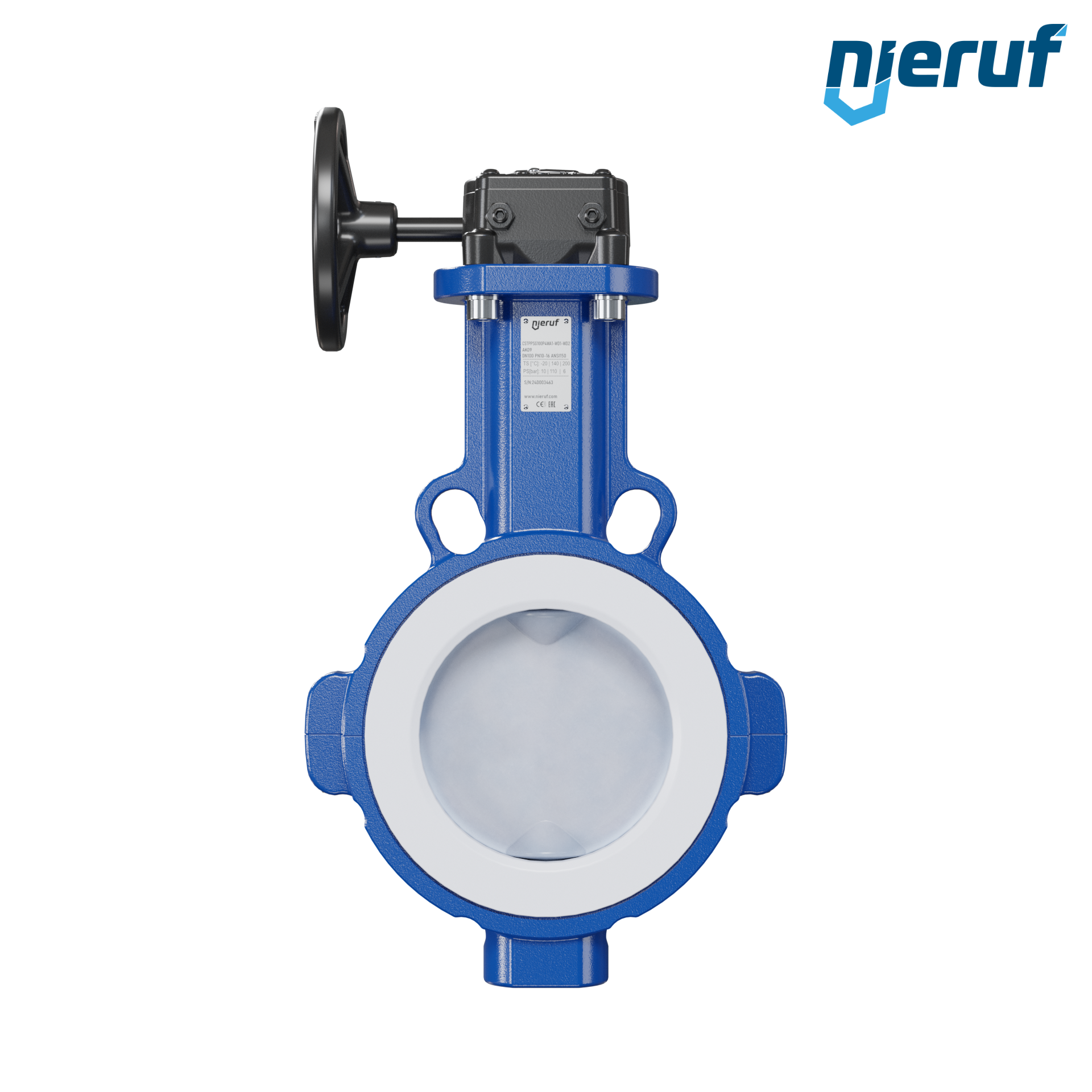 valvola a farfalla PFA PTFE AK09 DN100 ANSI150 volantino manuale inserto in FKM