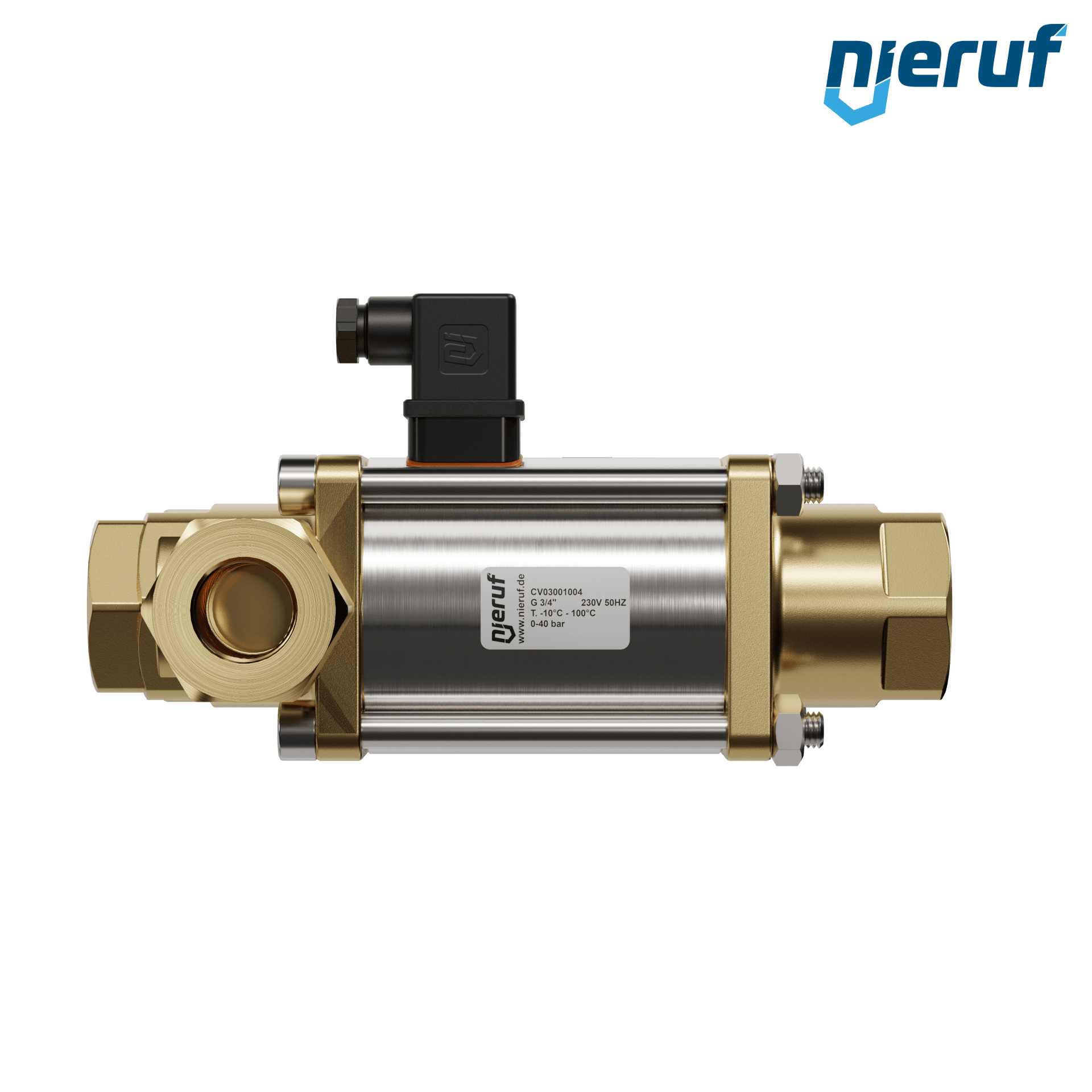 valvola coassiale a 3/2 vie 3/4" pollici filettatura interna - DN20 ottone 230V AC NC - per applicazione con acqua