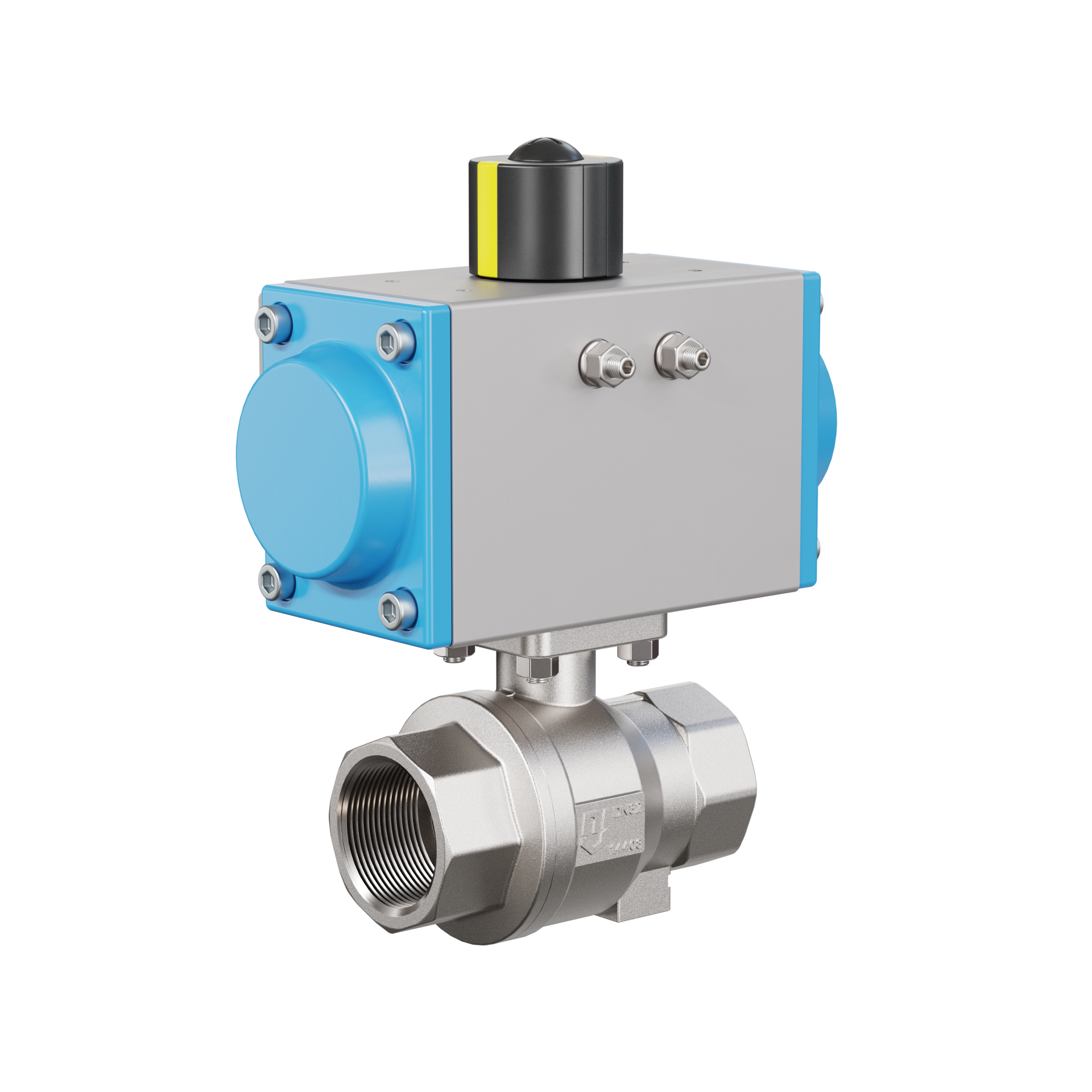 valvola a sfera con attuatore pneumatico DN32 - 1 1/4" pollici acciaio inossidabile azionamento pneumatico rotativo PK02 DVGW W