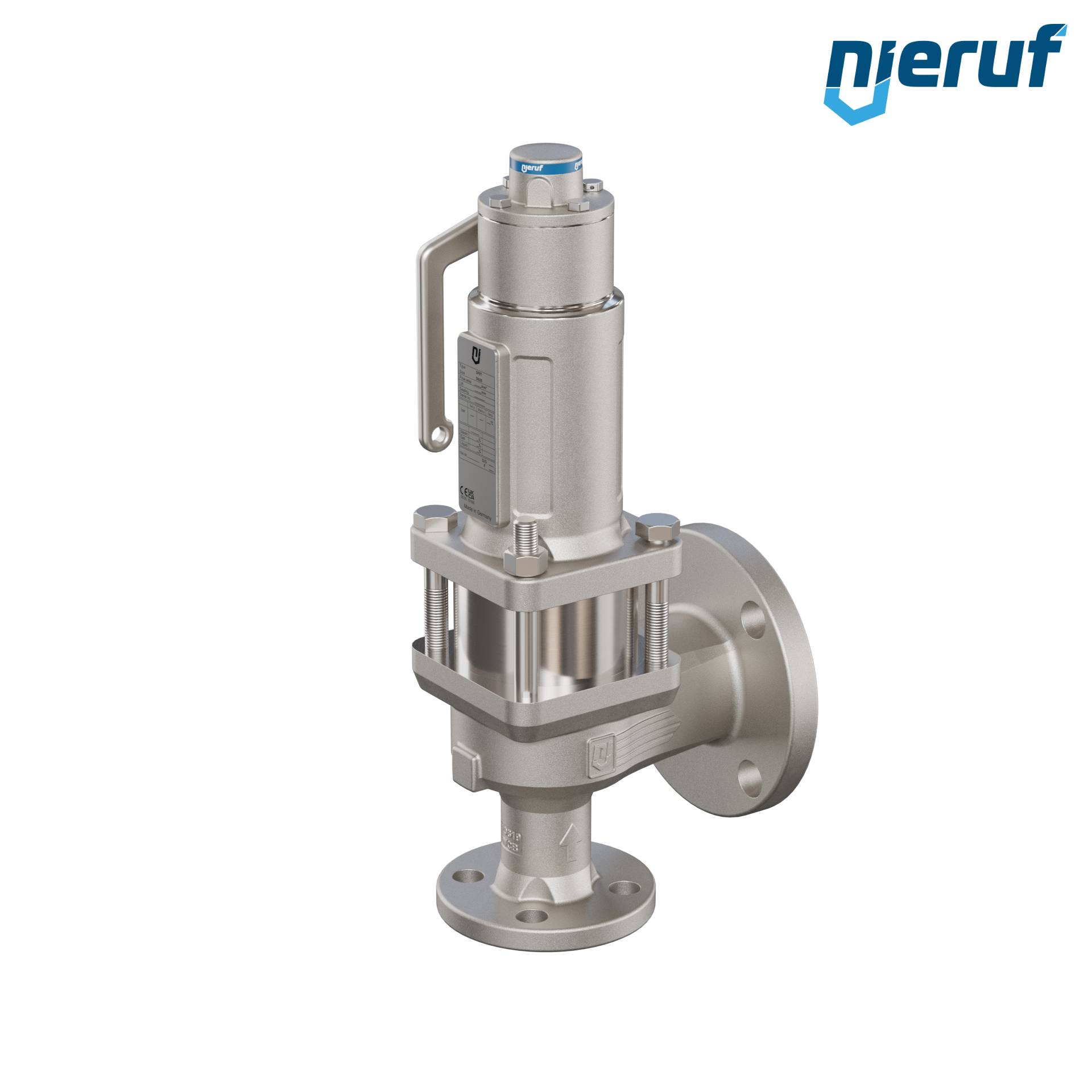valvola di sicurezza flangiata ASME fluidi liquidi a tenuta di gas con manicotto di tenuta ANSI 150 DN25 1" x 2" SF07 acciaio, FFKM, dispositivo di sollevamento con leva