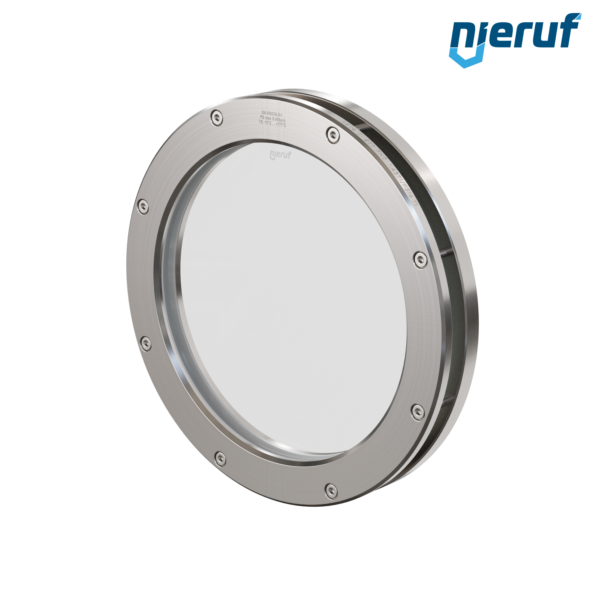 oblò di osservazione per serbatoi DN200 BS04 acciaio inossidabile 1.4571 PTFE vetro borosilicato 0,0 bar