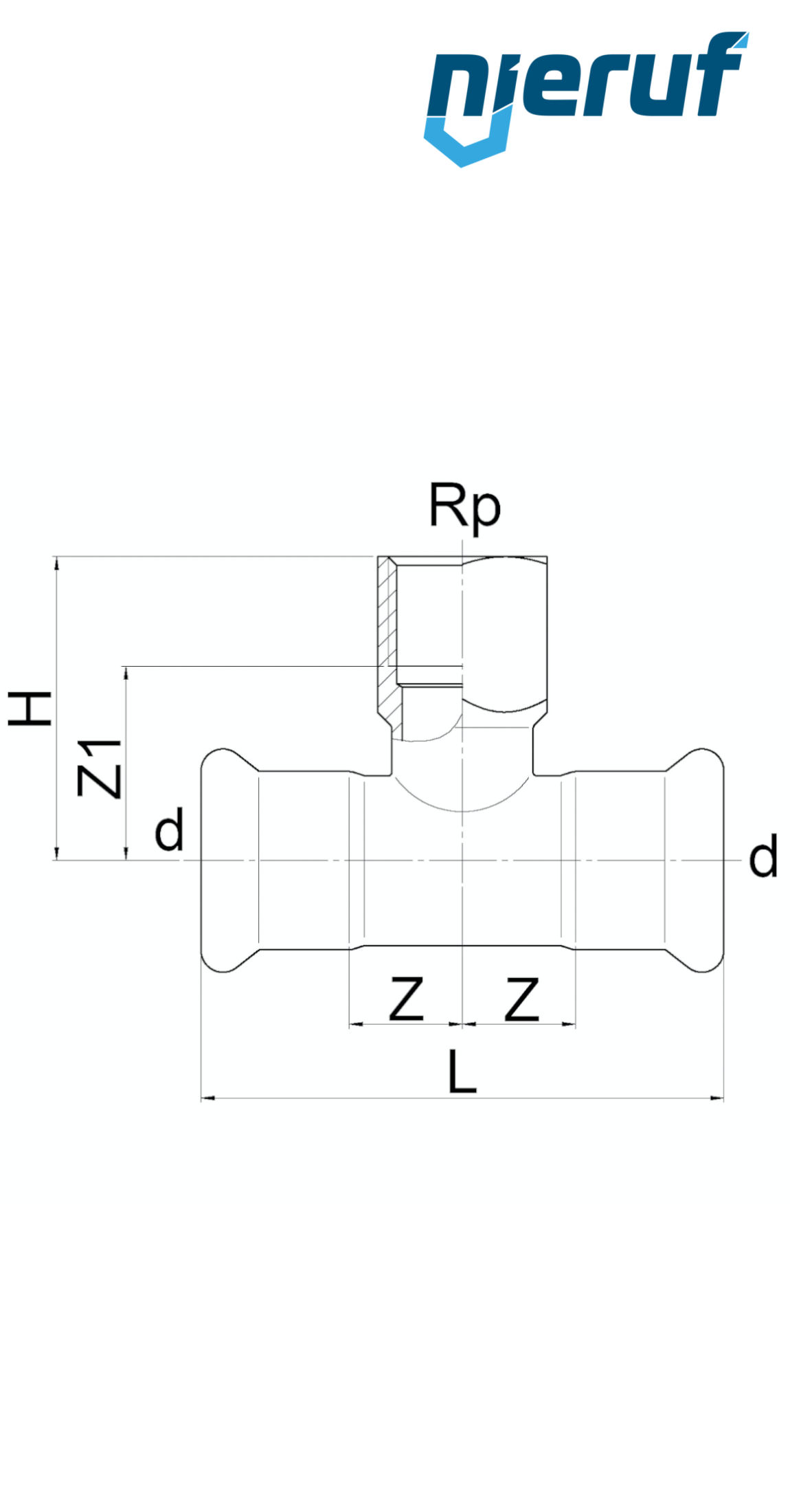 Raccordo a T a pressare F x F DN25 - 28,0 mm filettatura interna 3/4" pollice acciaio inox