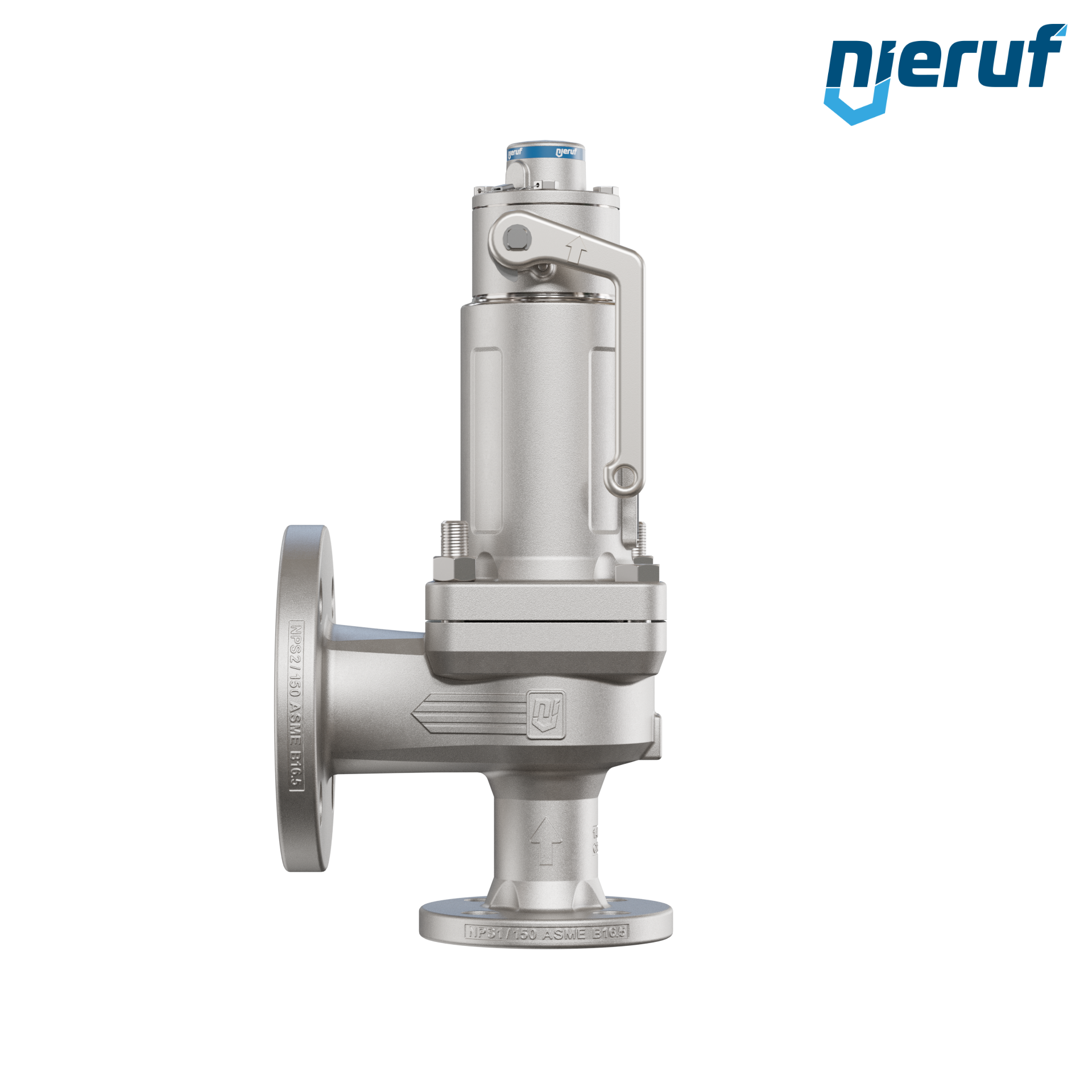 valvola di sicurezza flangiata ASME fluidi liquidi a tenuta di gas ANSI 150 DN25 1" x 2" SF04, acciaio inossidabile, FFKM, dispositivo di sollevamento con leva