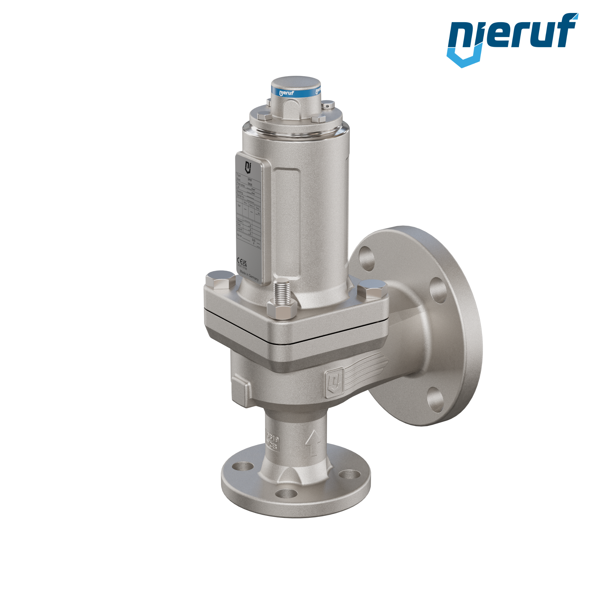 valvola di sicurezza flangiata ASME fluidi liquidi a tenuta di gas ANSI 150 DN25 1" x 2" SF07, acciaio, FFKM, senza dispositivo di sollevamento