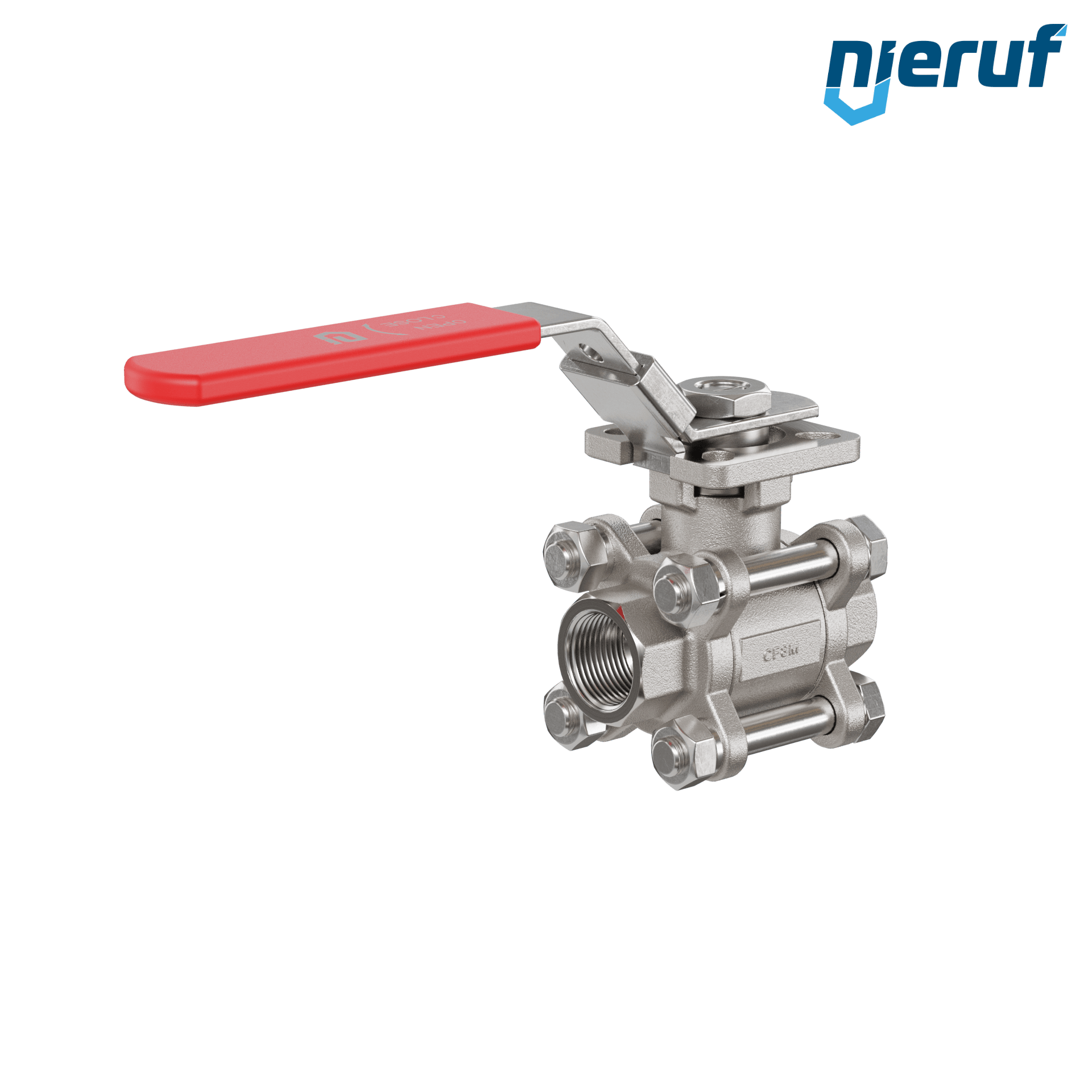 Valvola a sfera in acciaio inossidabile a 3 pezzi GK20 con una flangia per automazione conforme alla norma DIN ISO 5211 DN15 - 1/2" pollici filettatura interna NPT