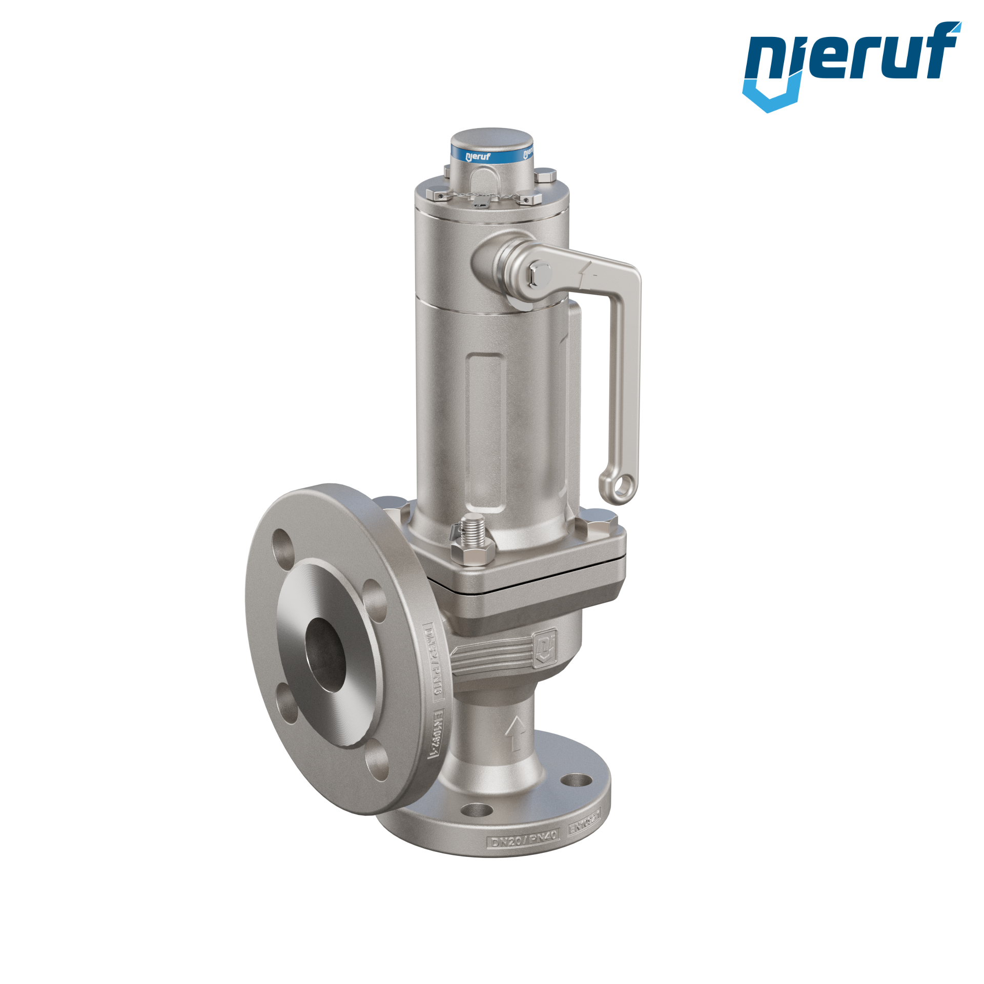 valvola di sicurezza flangiata a tenuta di gas DN20/DN32 SF07, acciaio, PTFE, dispositivo di sollevamento con leva